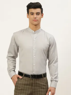 Mens Cotton Linen Grey Chinese Collar Shirt - Sojanya