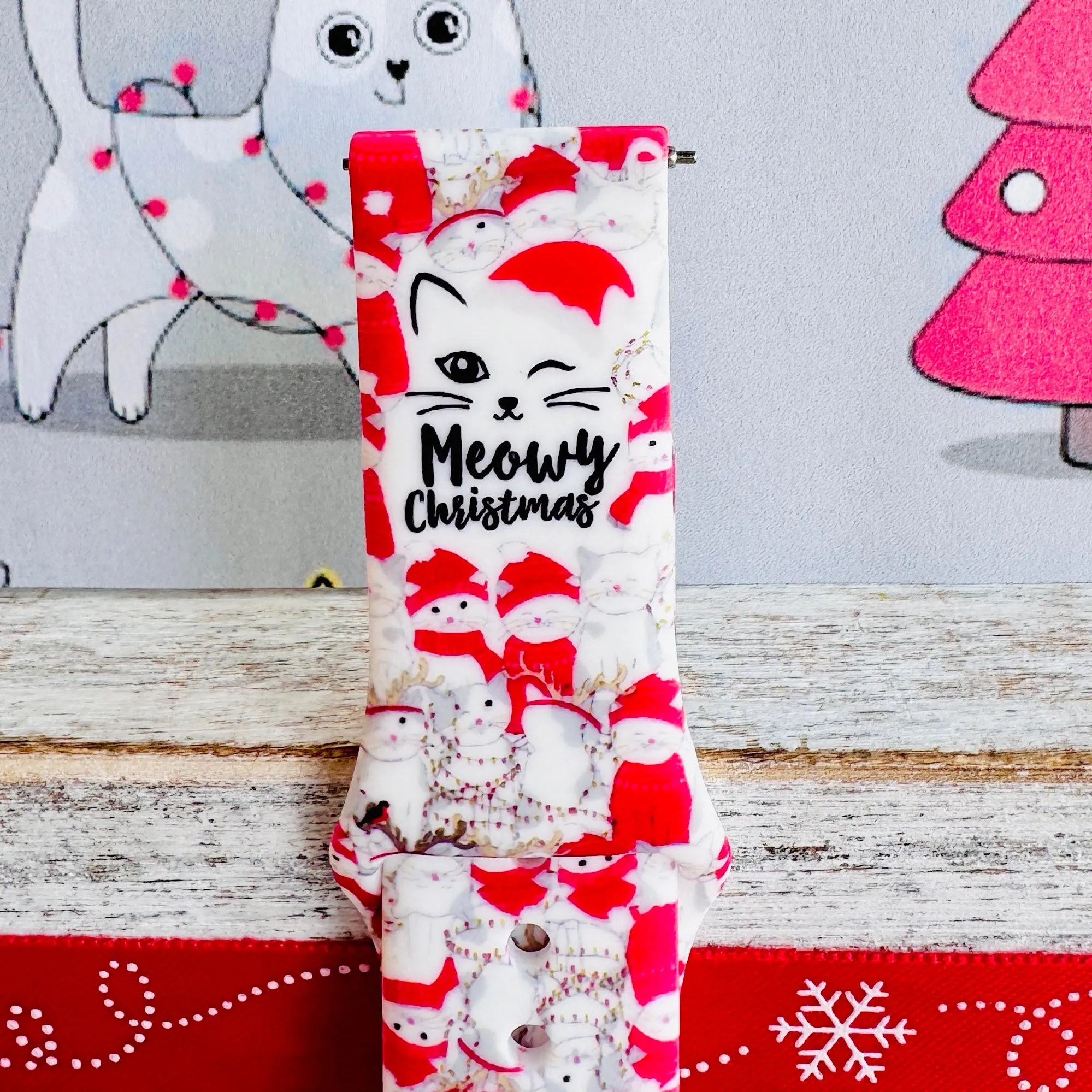 Meowy Christmas Print Silicone Band For Samsung Watch