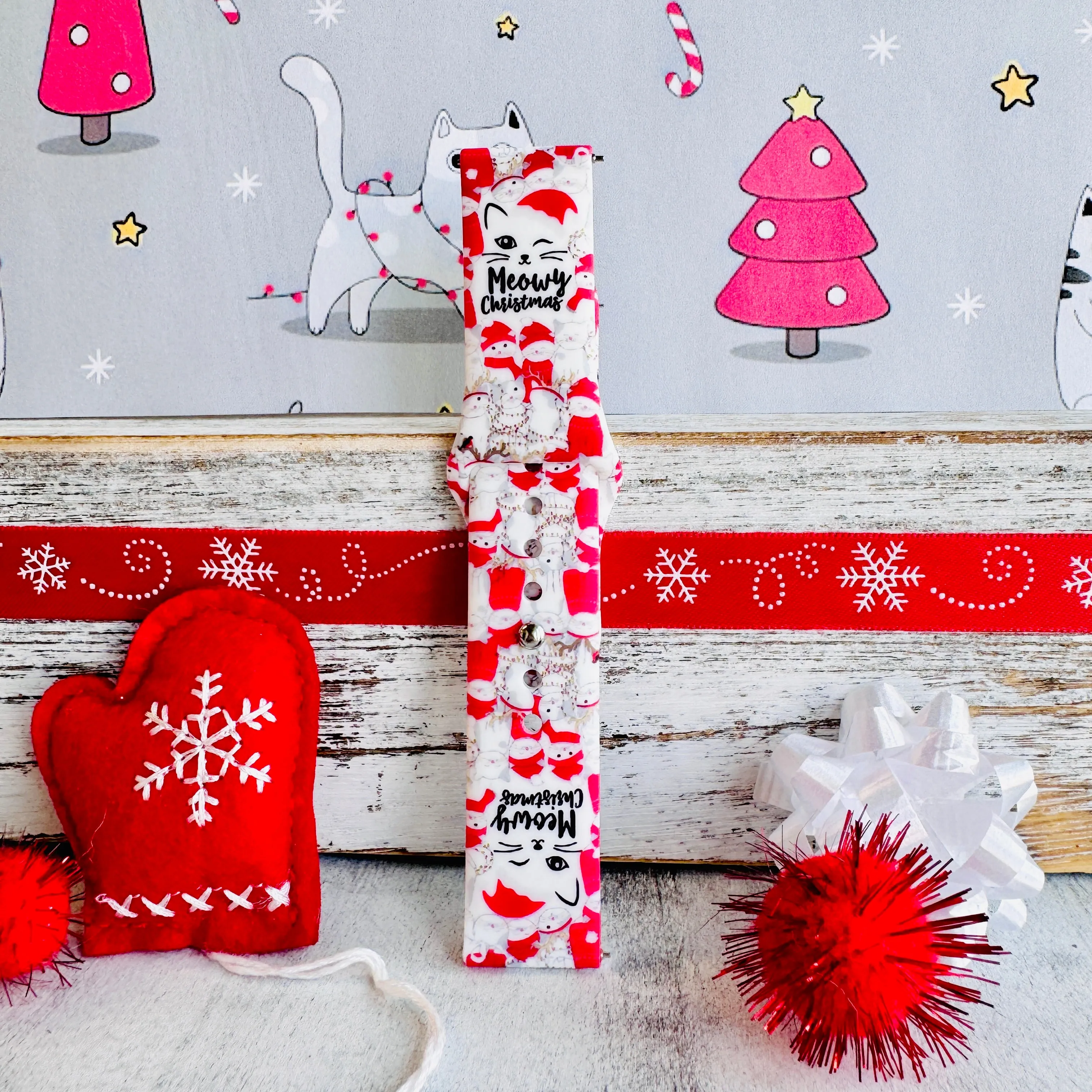 Meowy Christmas Print Silicone Band For Samsung Watch