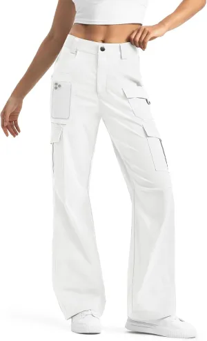 Moosehill Women's-Cargo-Hiking-Pants-High-Waisted Wide Leg Water Resistance Lightweight Stretch for Work Casual Outdoor