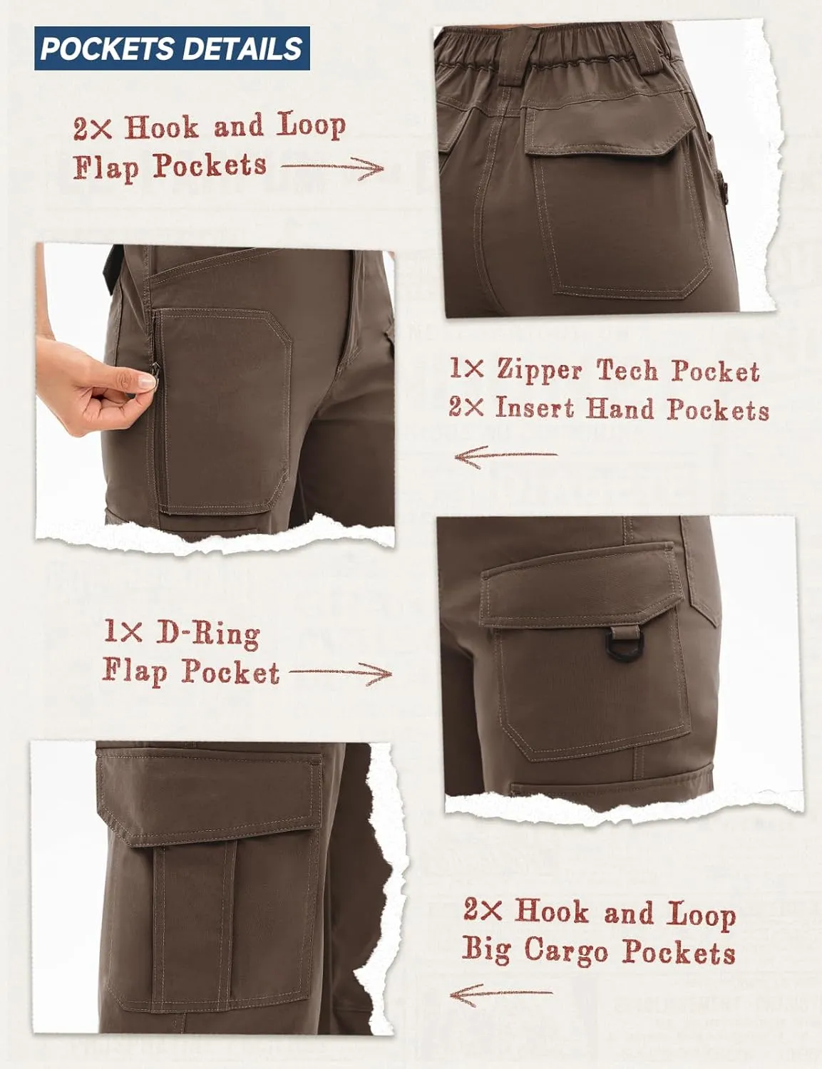 Moosehill Women's-Cargo-Hiking-Pants-High-Waisted Wide Leg Water Resistance Lightweight Stretch for Work Casual Outdoor