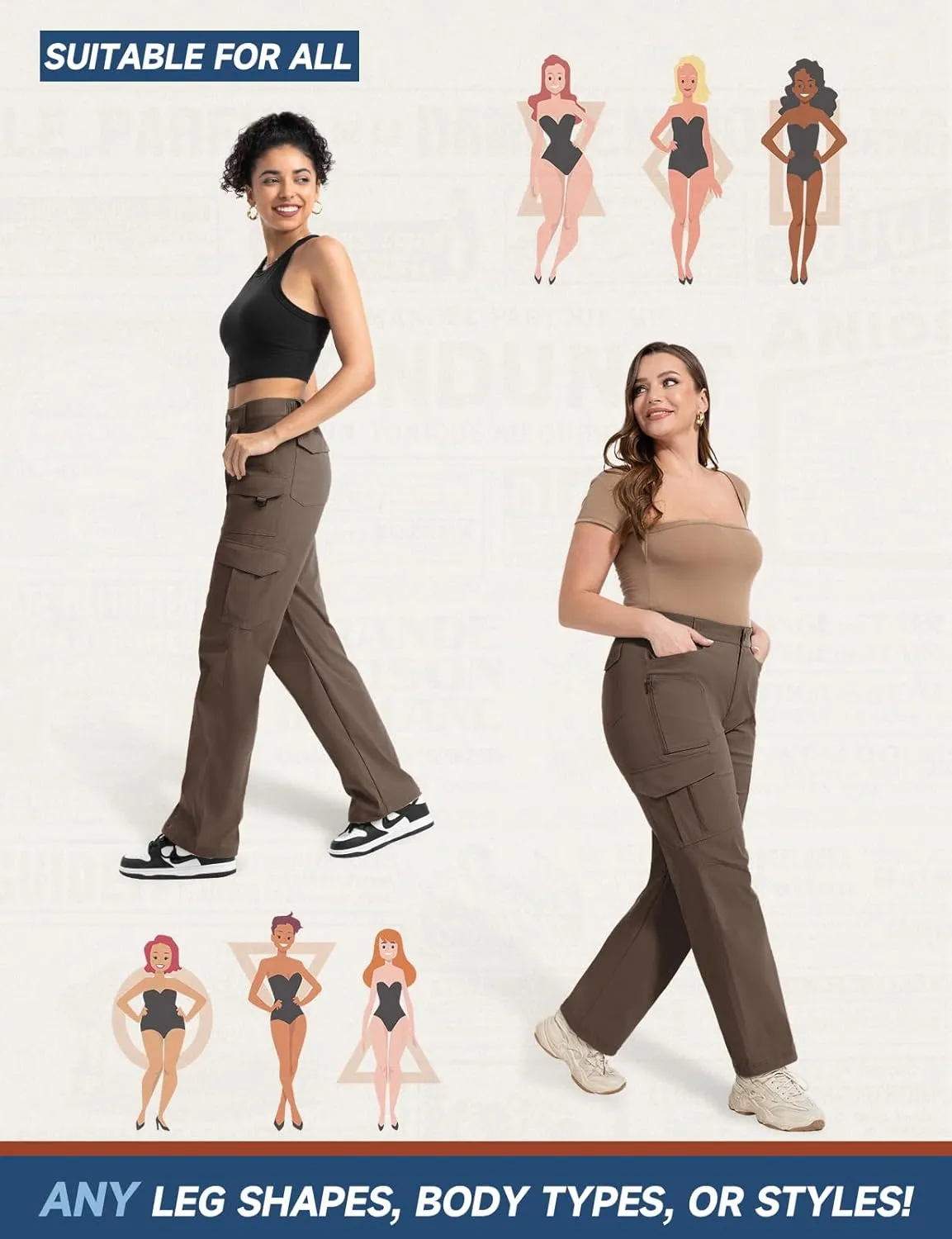 Moosehill Women's-Cargo-Hiking-Pants-High-Waisted Wide Leg Water Resistance Lightweight Stretch for Work Casual Outdoor