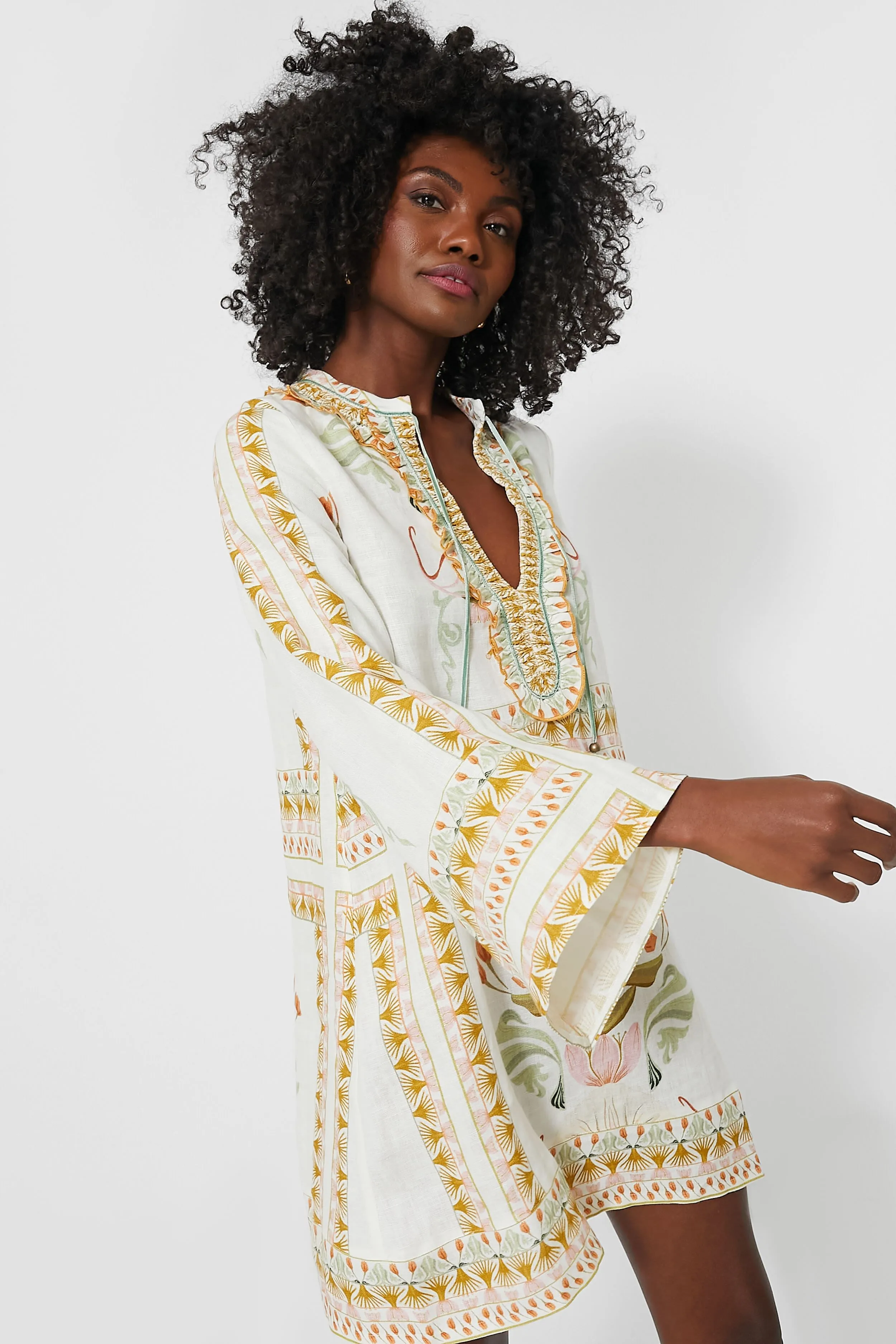 Off White and Mustard Tess Short Dress
