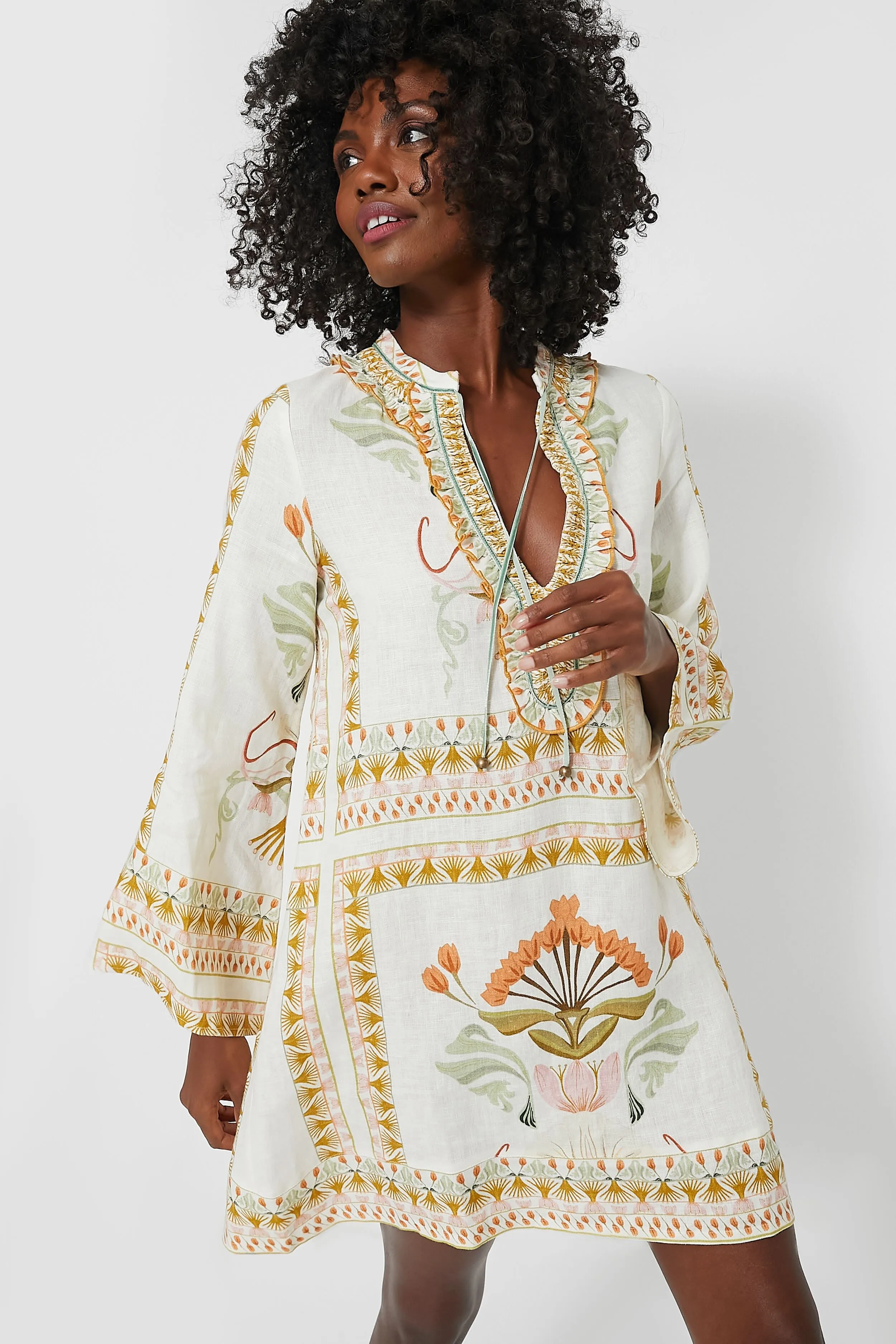 Off White and Mustard Tess Short Dress