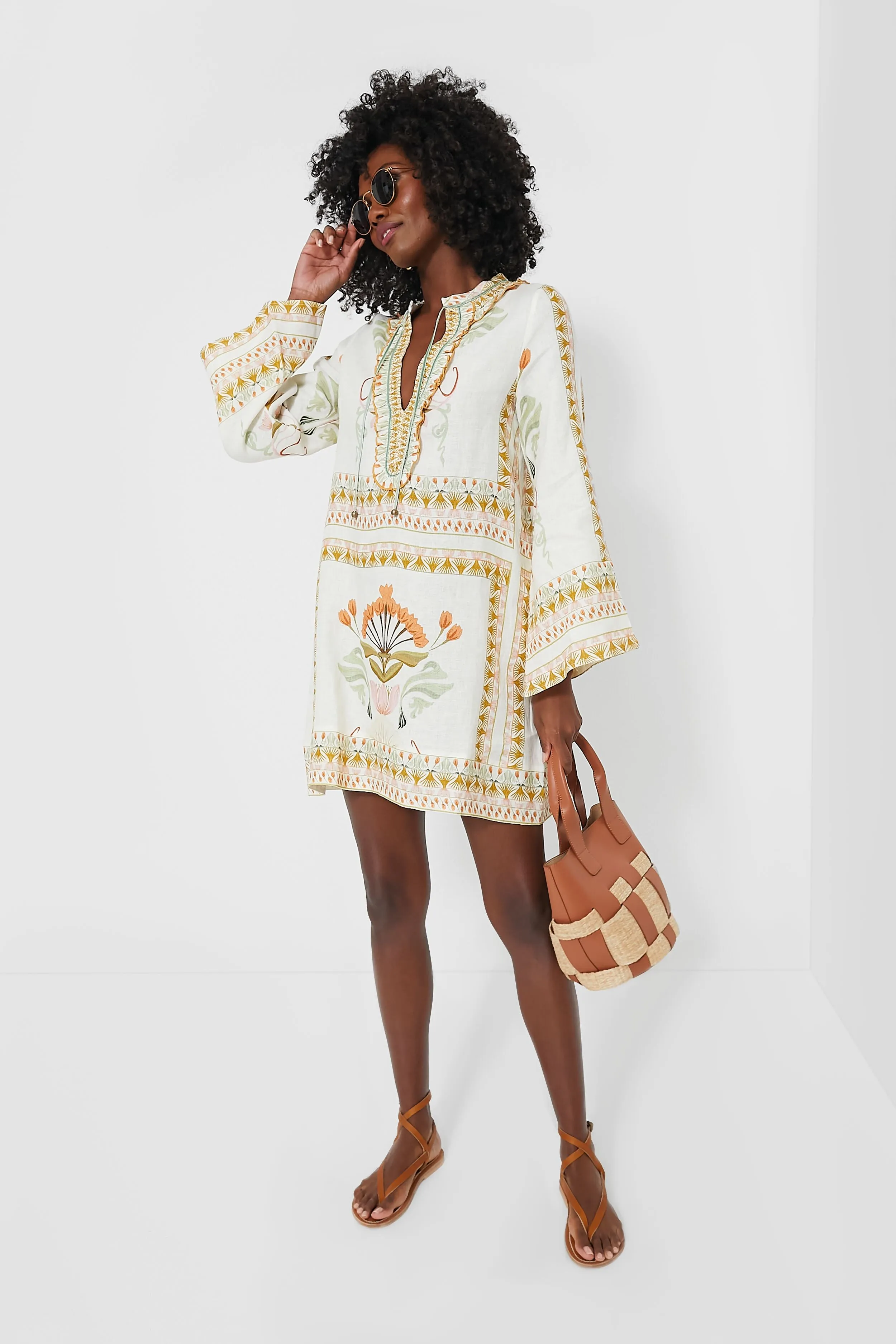Off White and Mustard Tess Short Dress