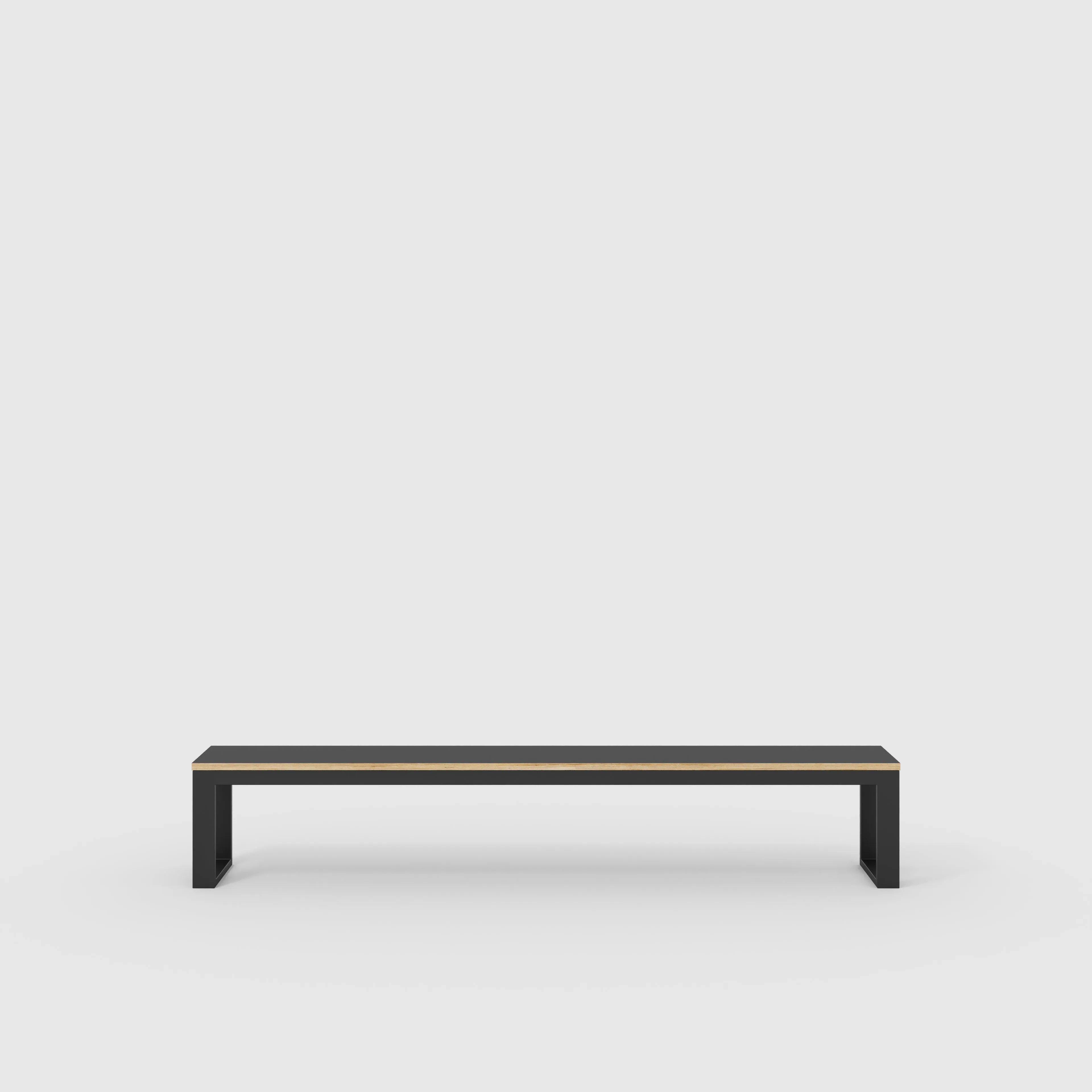 Plywood Bench Seat with Black Industrial Frame - Formica Diamond Black - 2400(w) x 325(d)