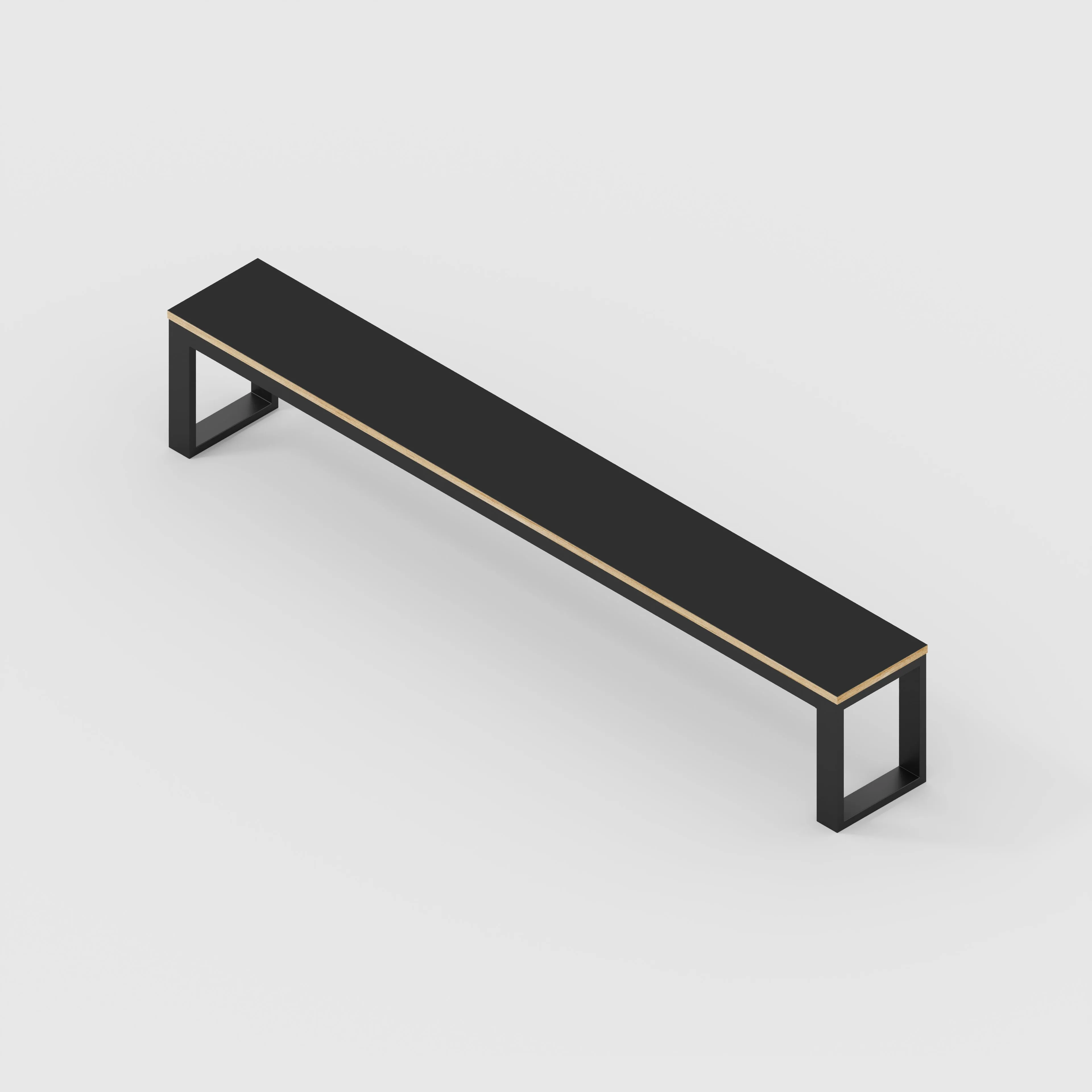Plywood Bench Seat with Black Industrial Frame - Formica Diamond Black - 2400(w) x 325(d)