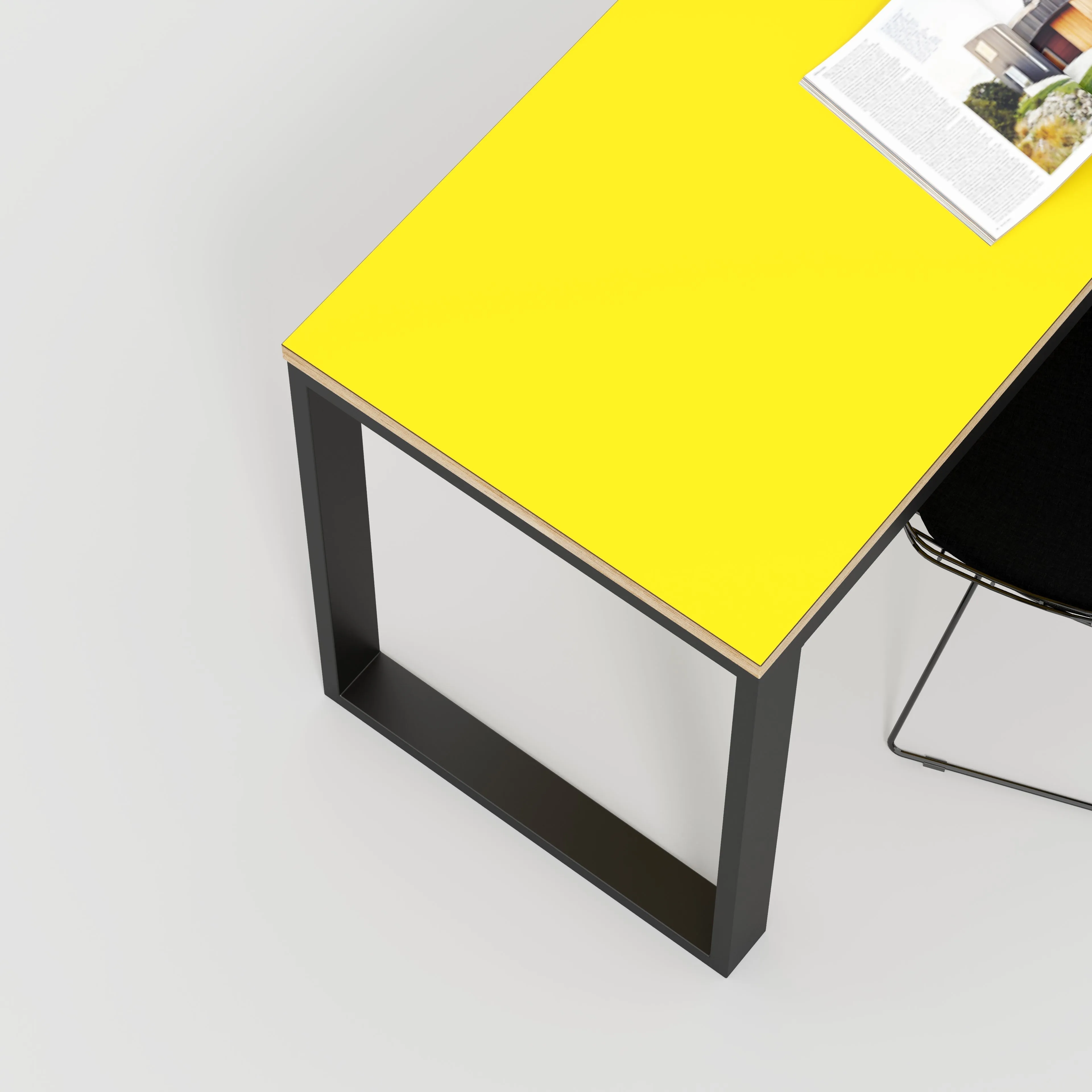 Plywood Desk with Black Industrial Frame - Formica Chrome Yellow - 2400(w) x 585(d) x 735(h)
