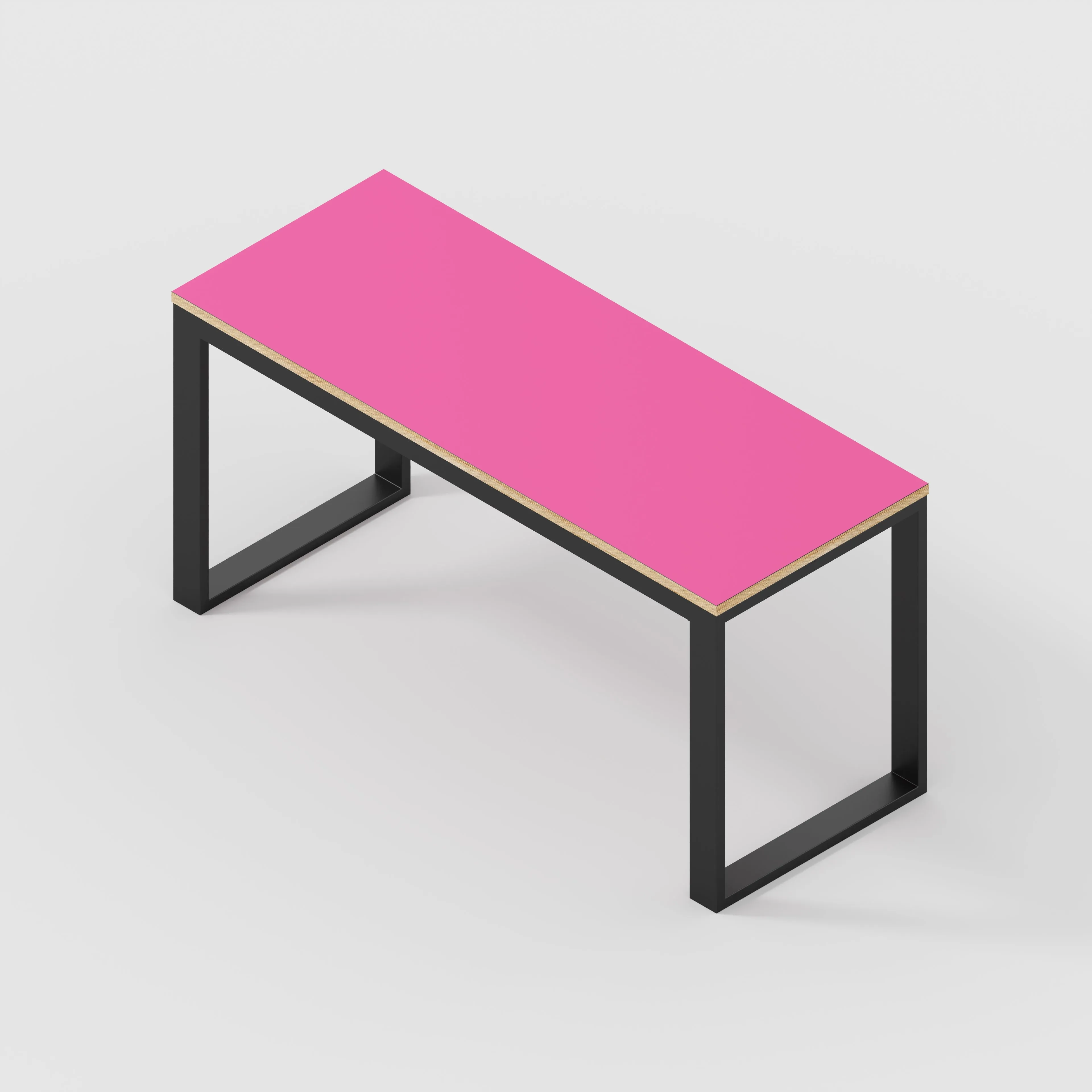 Plywood Desk with Black Industrial Frame - Formica Juicy Pink - 1500(w) x 585(d) x 735(h)