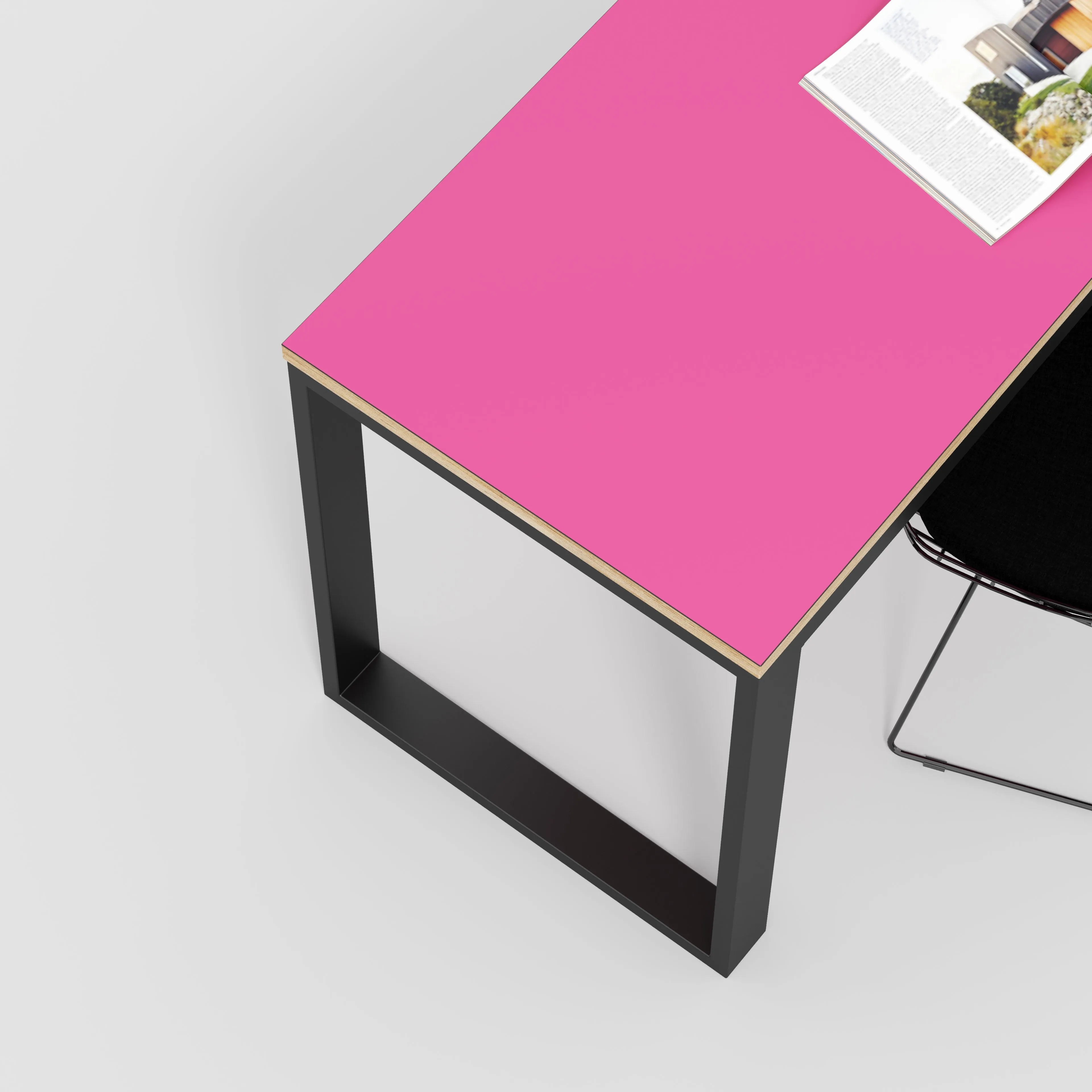 Plywood Desk with Black Industrial Frame - Formica Juicy Pink - 1500(w) x 585(d) x 735(h)