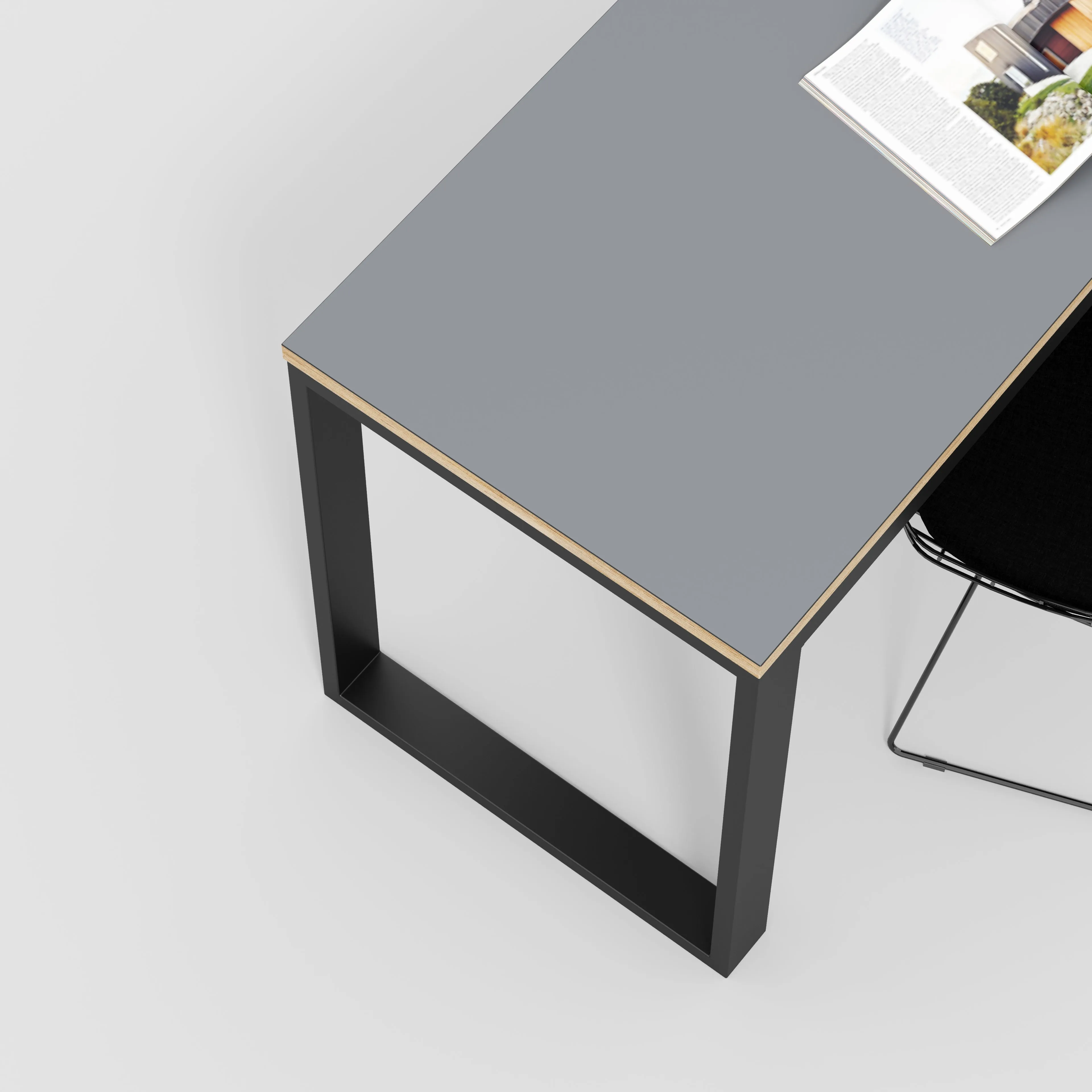 Plywood Desk with Black Industrial Frame - Formica Tornado Grey - 1200(w) x 585(d) x 735(h)