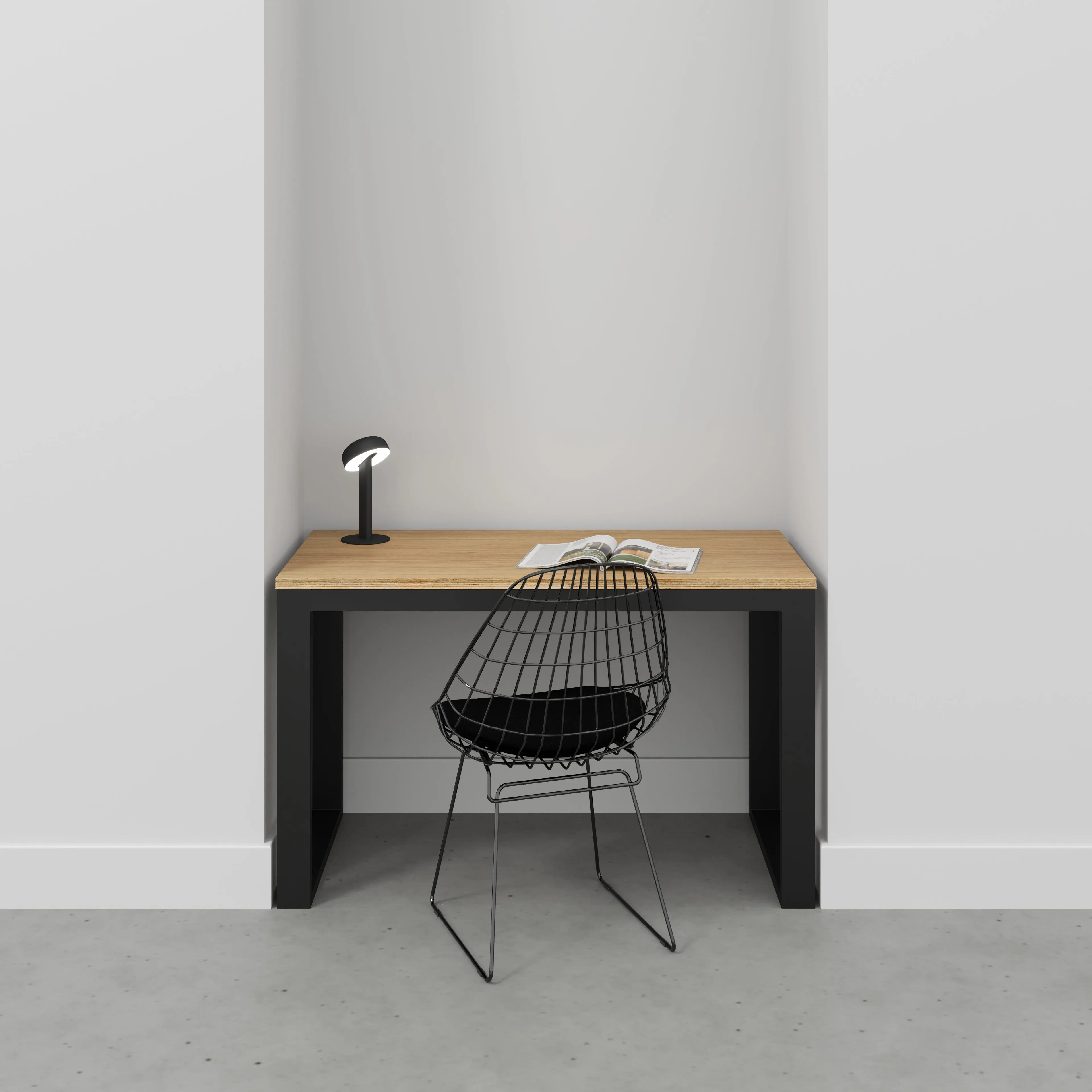 Plywood Desk with Black Industrial Frame - Plywood Oak - 1200(w) x 585(d) x 735(h)