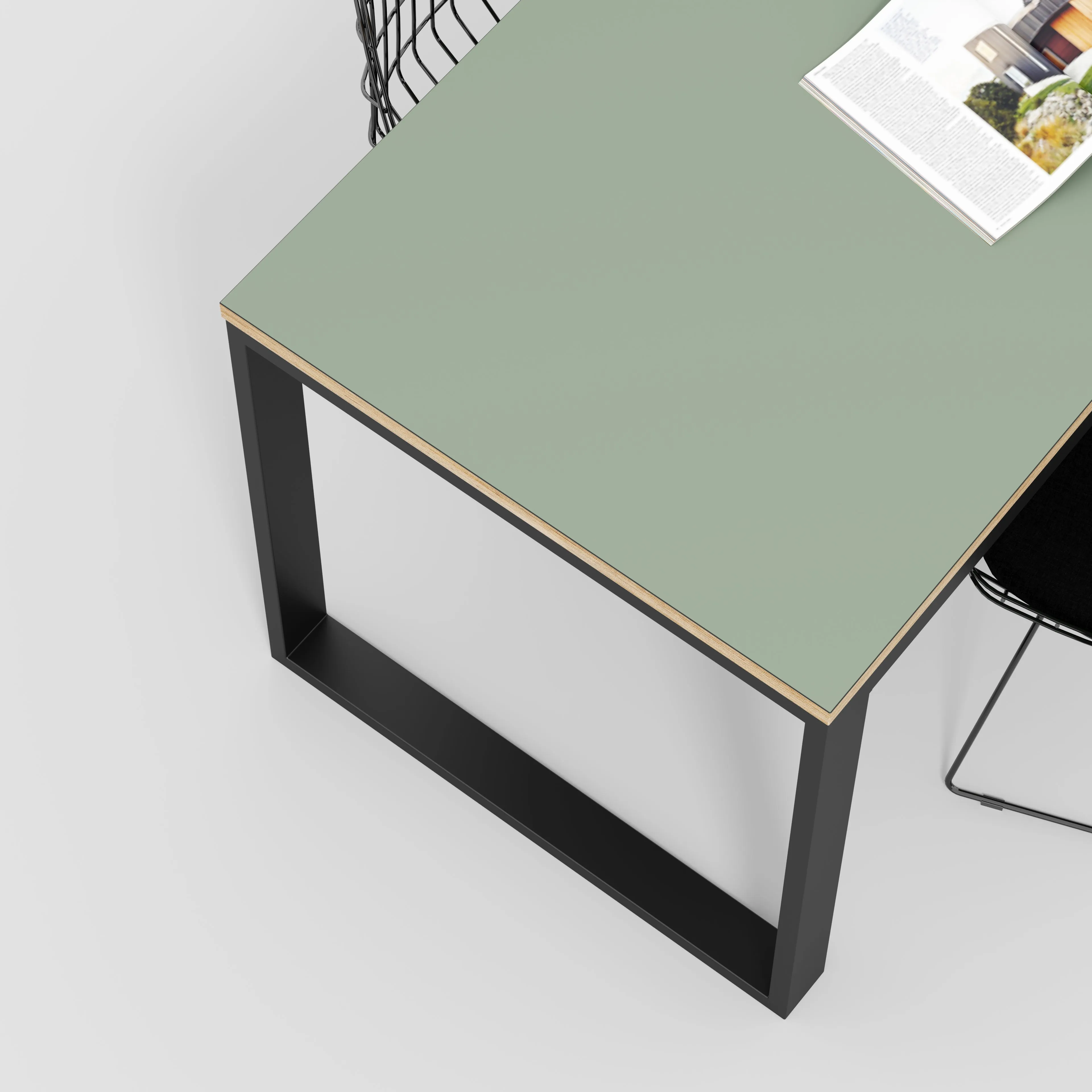 Plywood Table with Black Industrial Frame - Formica Green Slate - 1200(w) x 745(d) x 735(h)