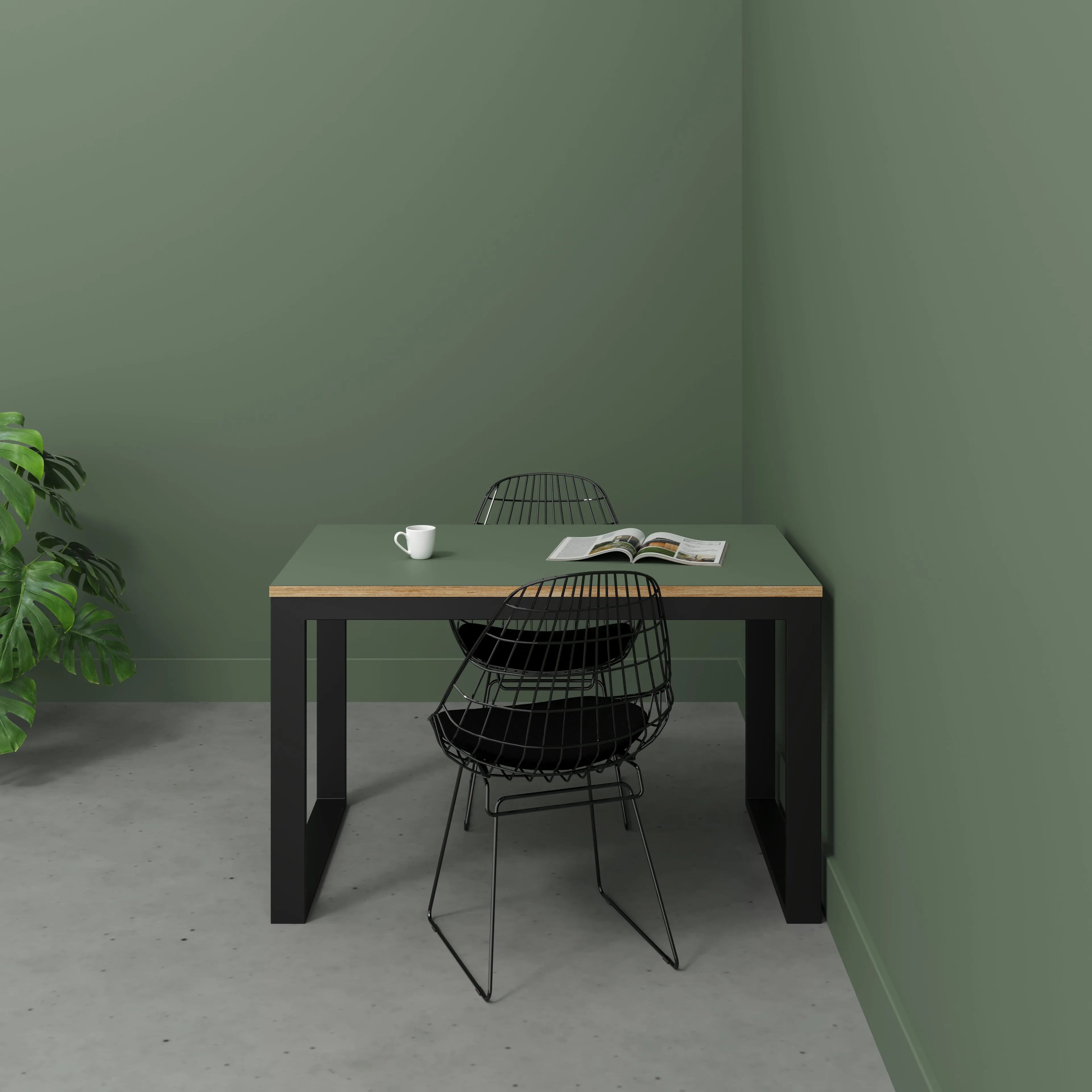 Plywood Table with Black Industrial Frame - Formica Green Slate - 1200(w) x 745(d) x 735(h)