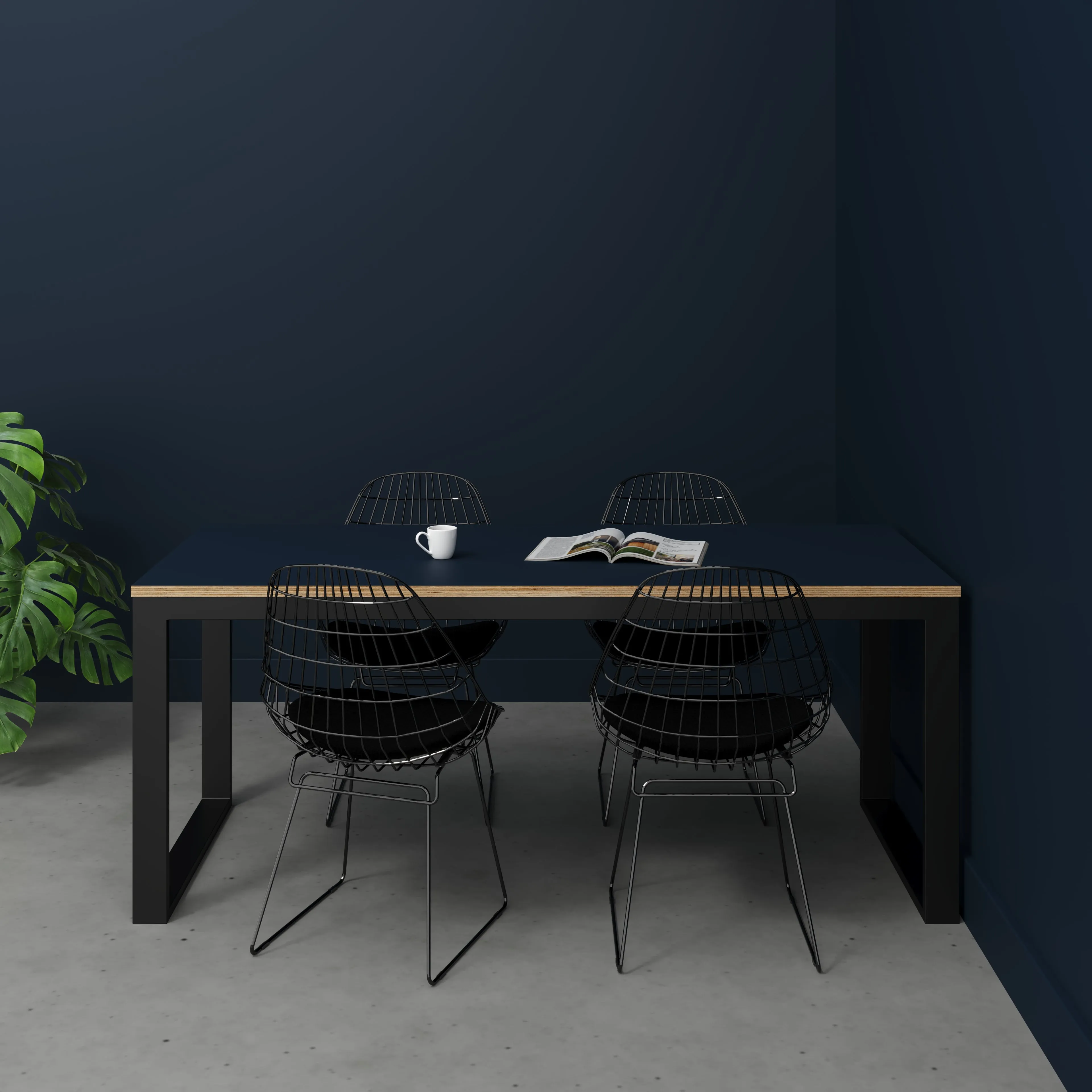 Plywood Table with Black Industrial Frame - Formica Night Sea Blue - 1800(w) x 745(d) x 735(h)