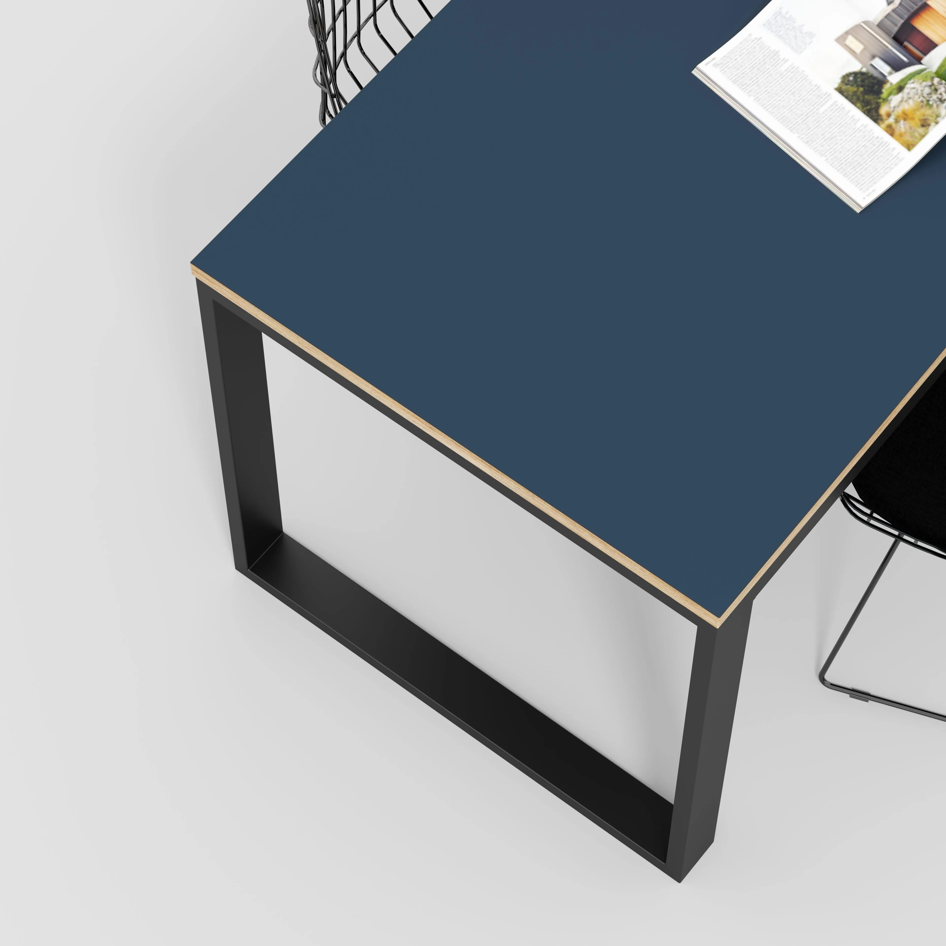 Plywood Table with Black Industrial Frame - Formica Night Sea Blue- 2400(w) x 745(d) x 735(h)
