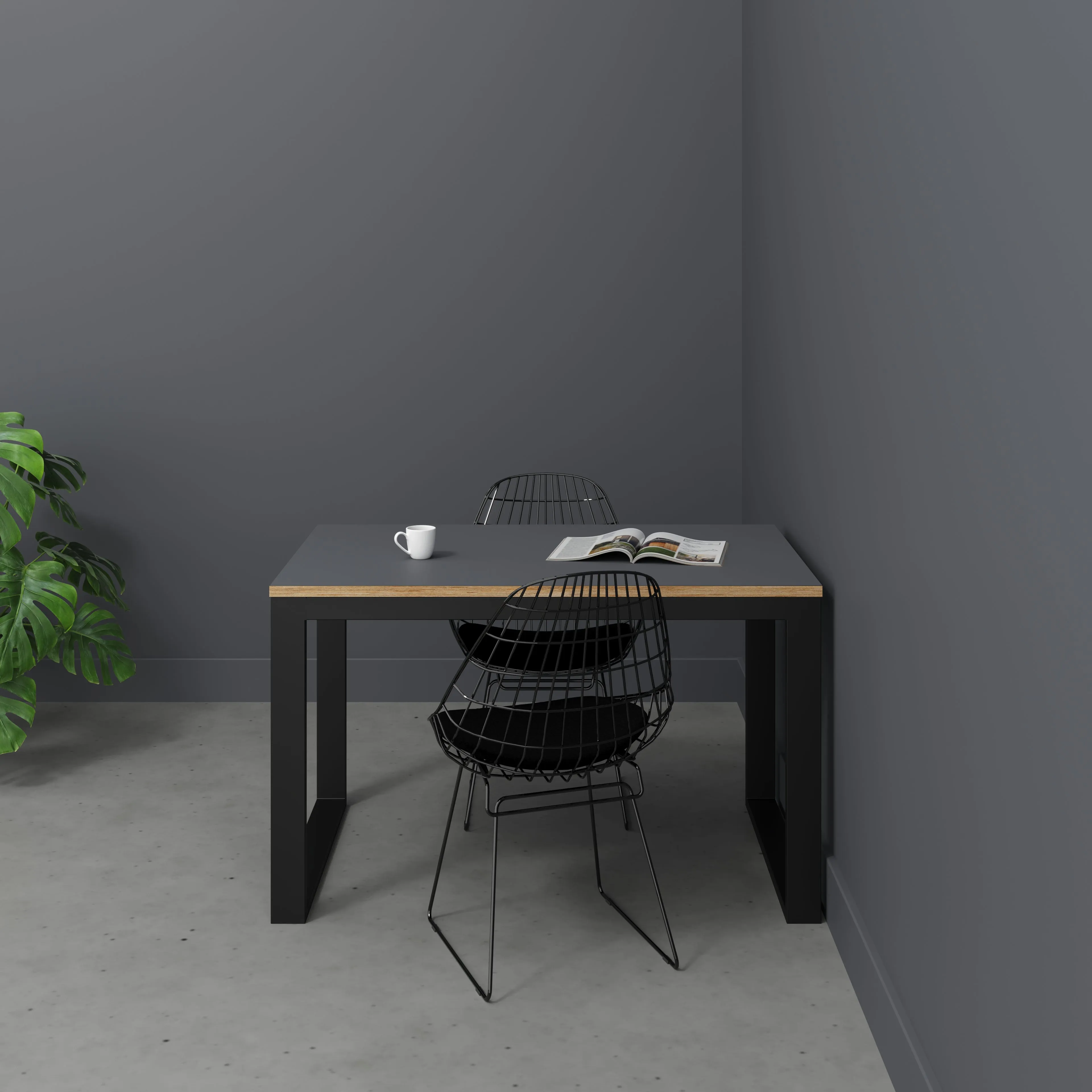 Plywood Table with Black Industrial Frame - Formica Tornado Grey - 1200(w) x 745(d) x 735(h)