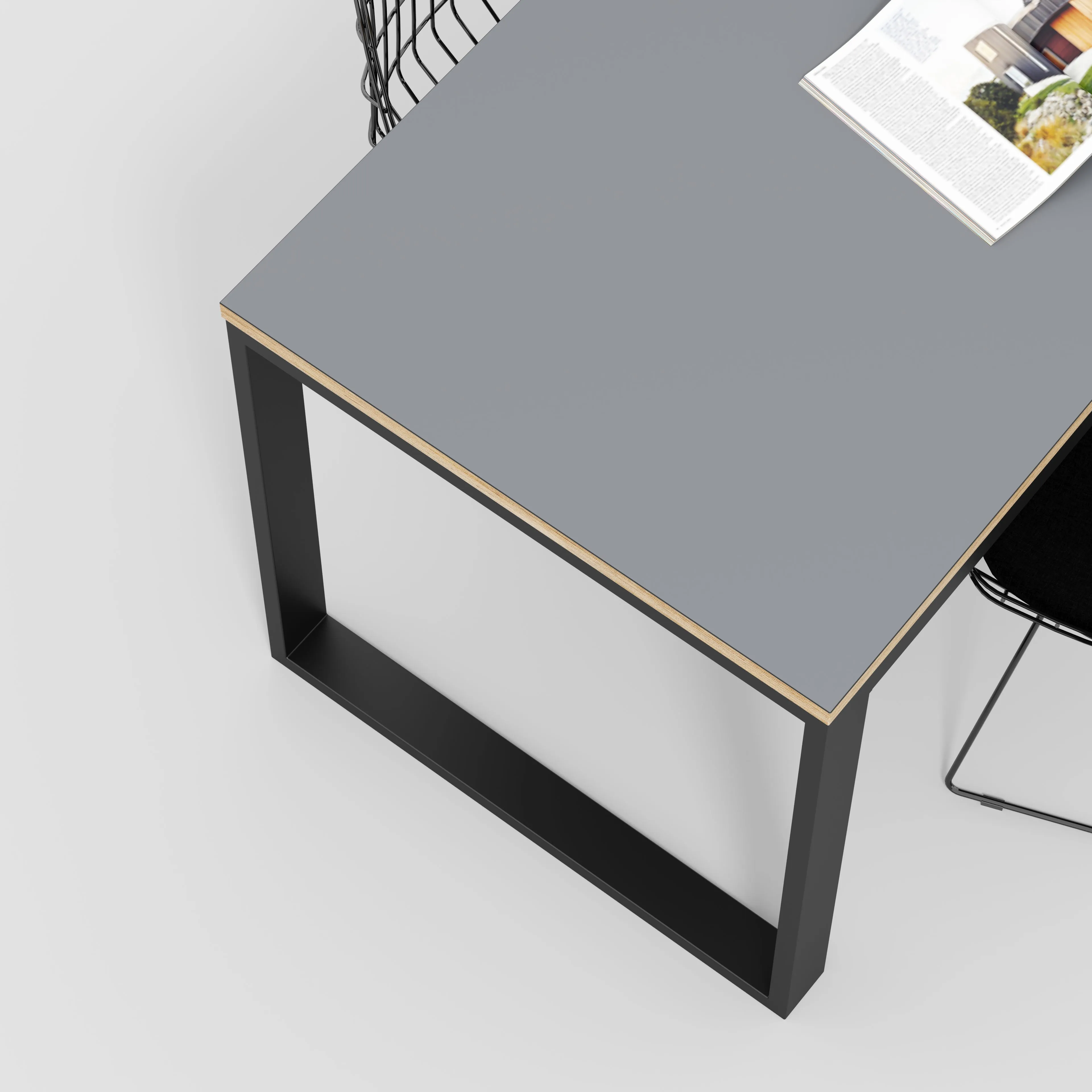 Plywood Table with Black Industrial Frame - Formica Tornado Grey - 1200(w) x 745(d) x 735(h)