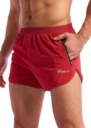 Pudolla Men??s Running Shorts 3 Inch Quick Dry Gym Athletic Workout Shorts for Men with Zipper Pockets