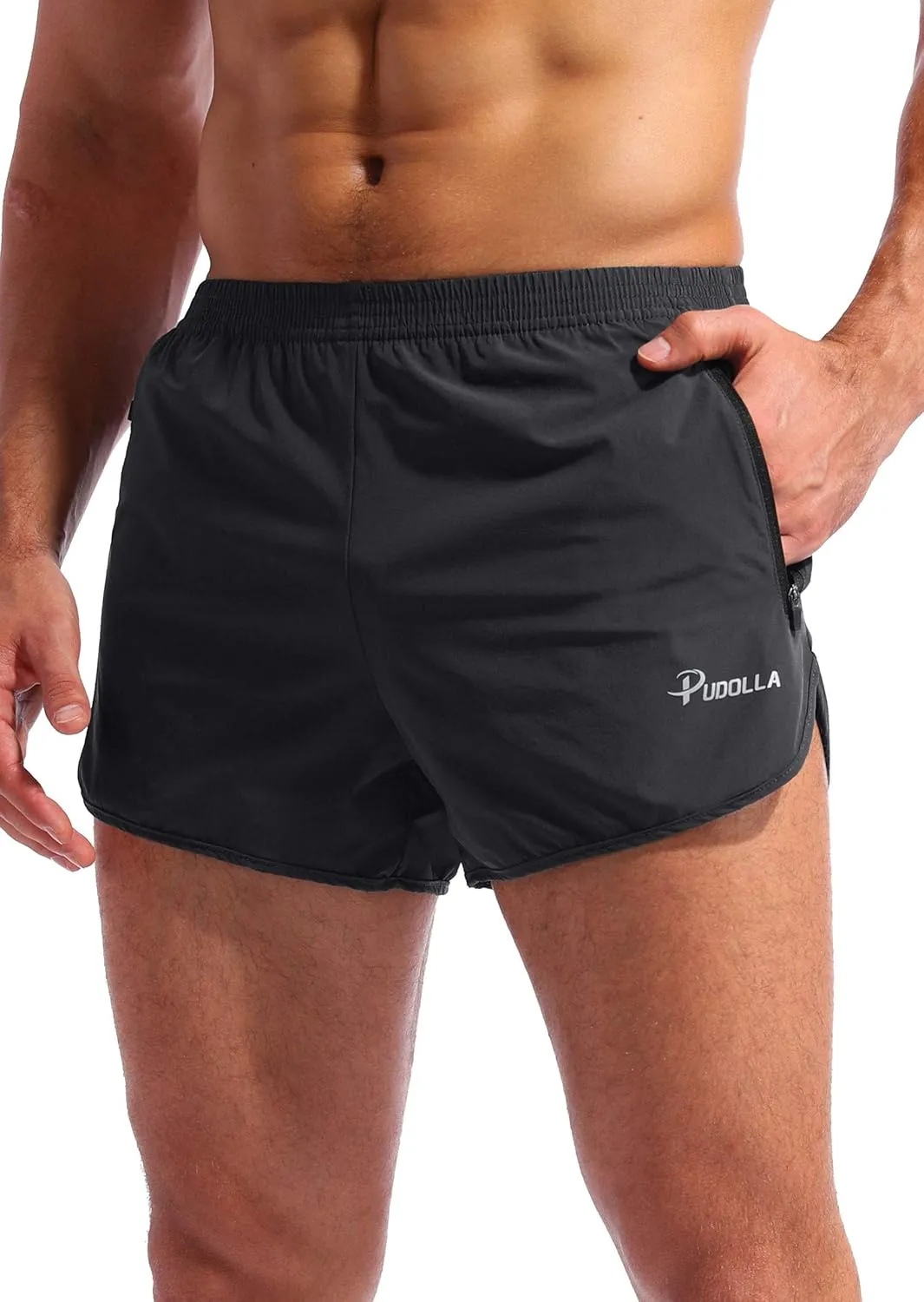 Pudolla Men??s Running Shorts 3 Inch Quick Dry Gym Athletic Workout Shorts for Men with Zipper Pockets