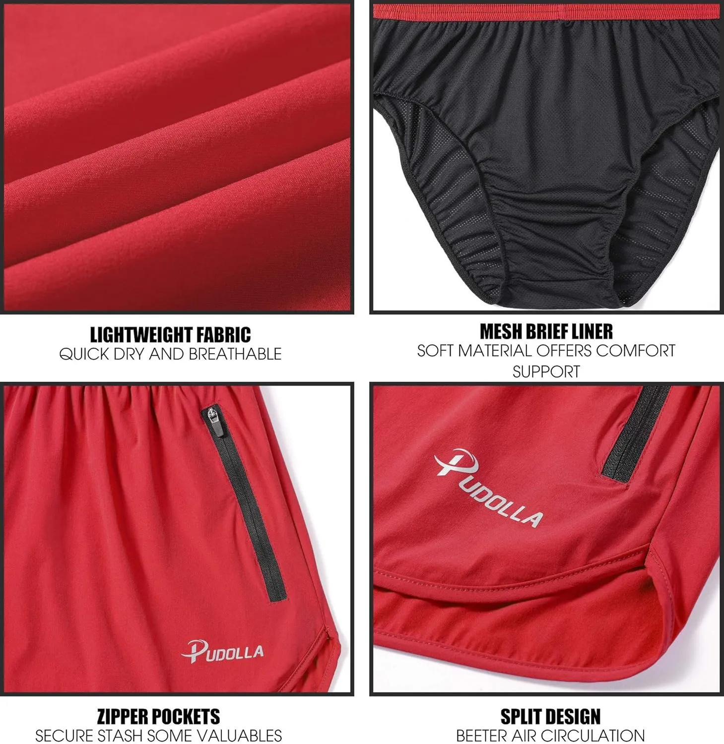 Pudolla Men??s Running Shorts 3 Inch Quick Dry Gym Athletic Workout Shorts for Men with Zipper Pockets