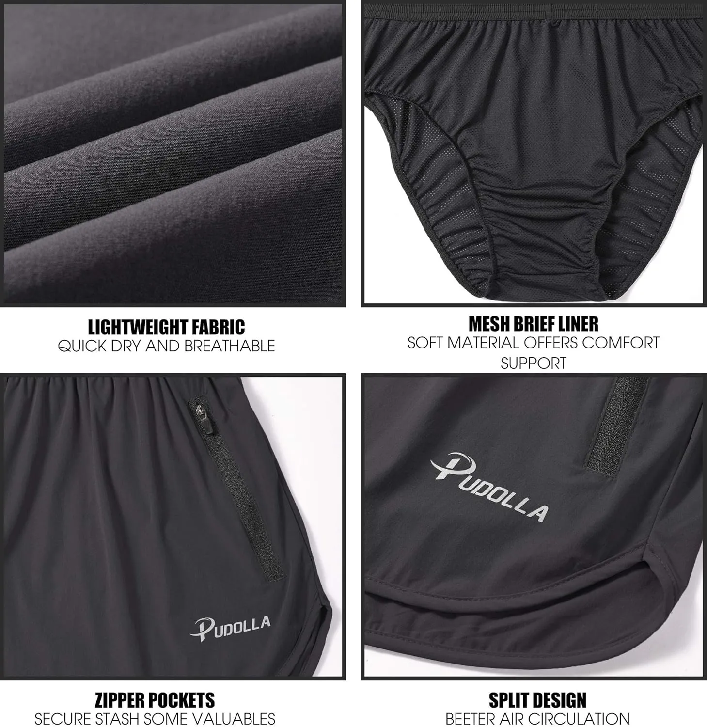 Pudolla Men??s Running Shorts 3 Inch Quick Dry Gym Athletic Workout Shorts for Men with Zipper Pockets