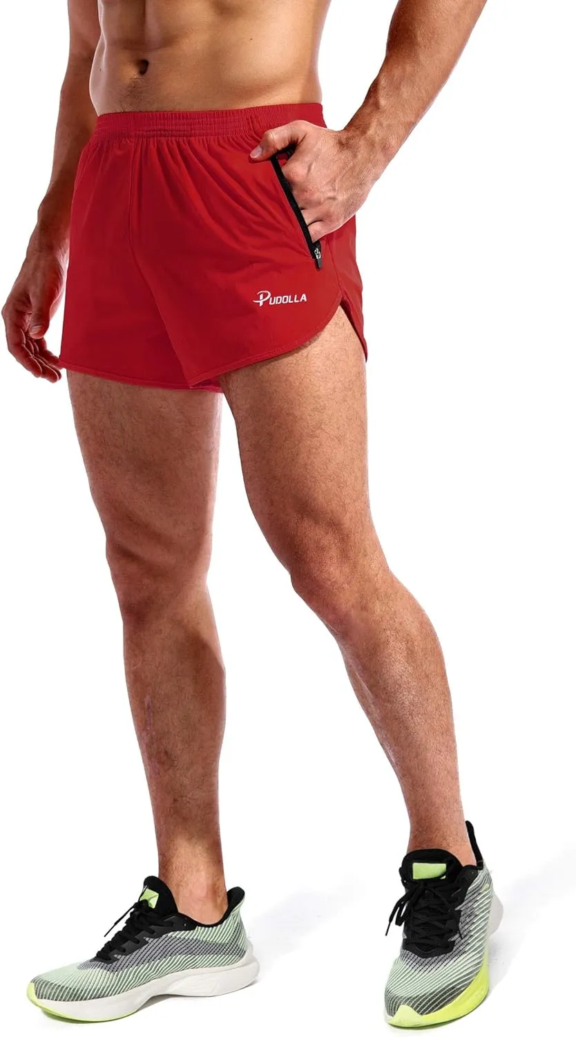 Pudolla Men??s Running Shorts 3 Inch Quick Dry Gym Athletic Workout Shorts for Men with Zipper Pockets