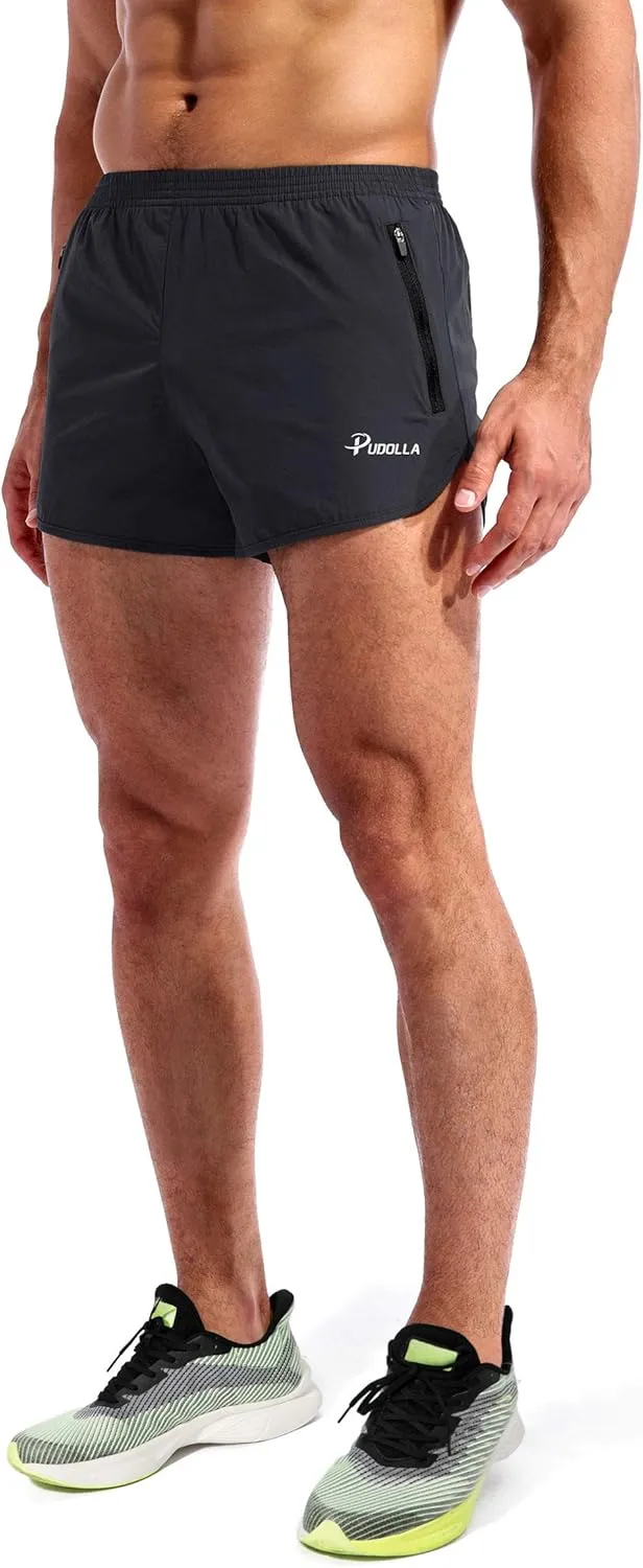 Pudolla Men??s Running Shorts 3 Inch Quick Dry Gym Athletic Workout Shorts for Men with Zipper Pockets