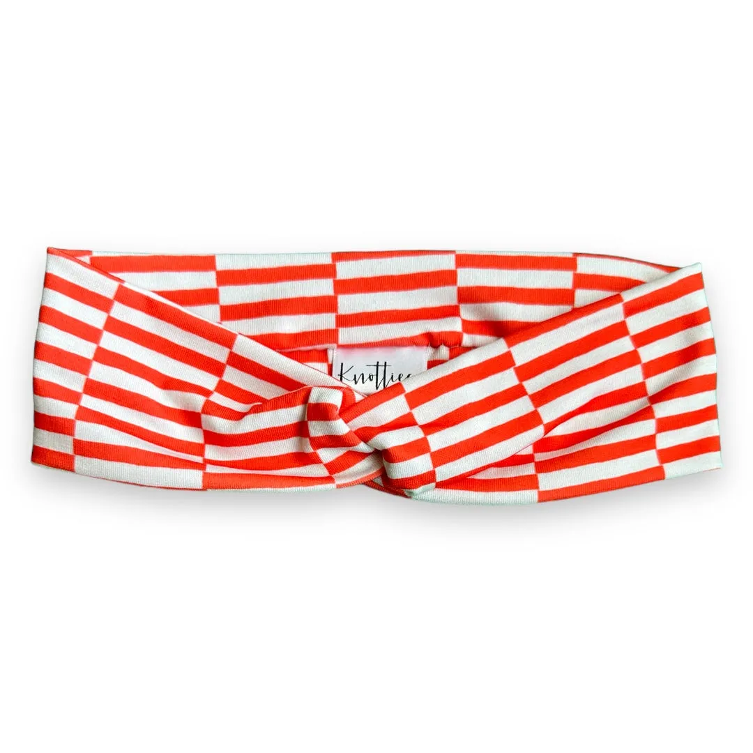 Red Horizontal Checkered Stripes Knotties Headband