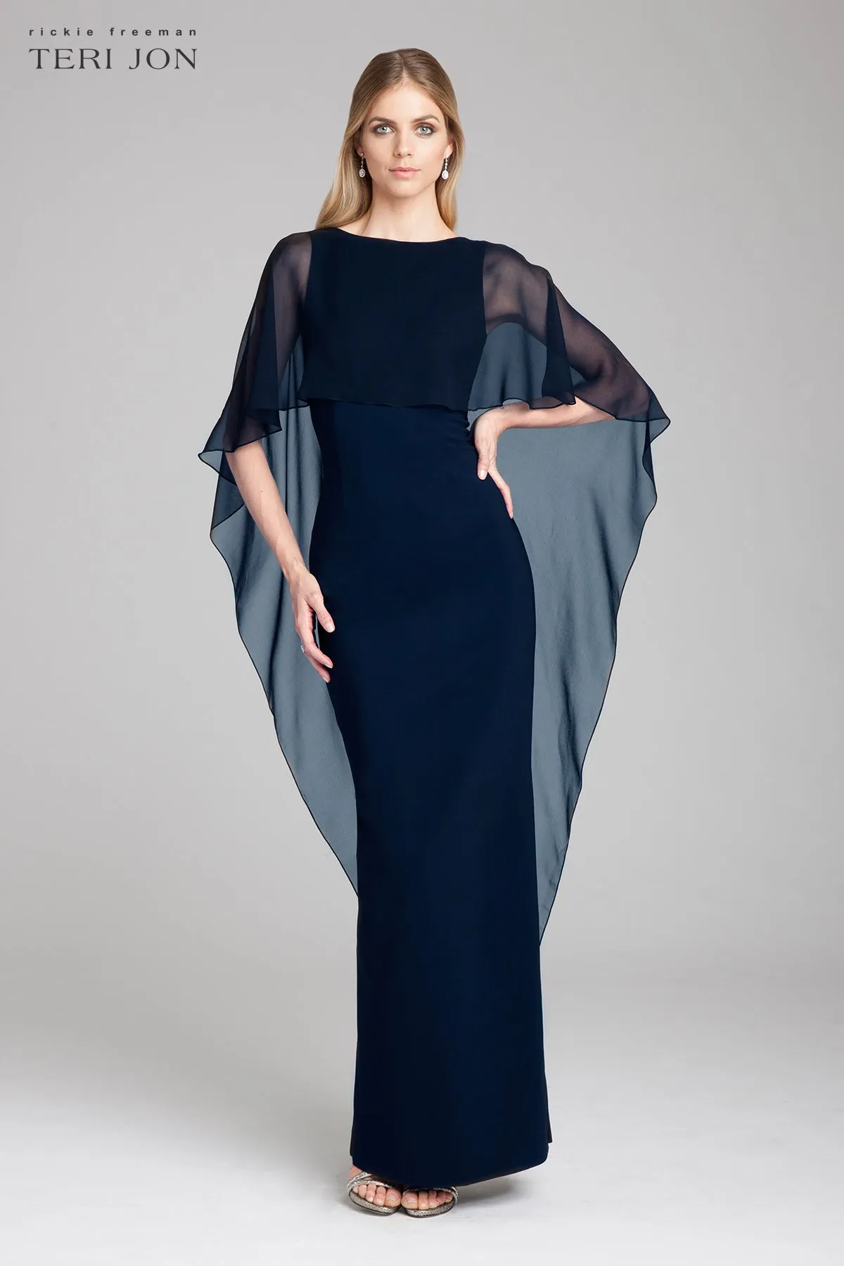 Scuba Gown with Chiffon Cape