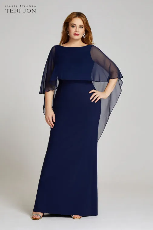 Scuba Gown with Chiffon Cape