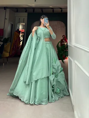 Sea Green Simple & Elegant Rajwadi Chanderi Lehenga Choli