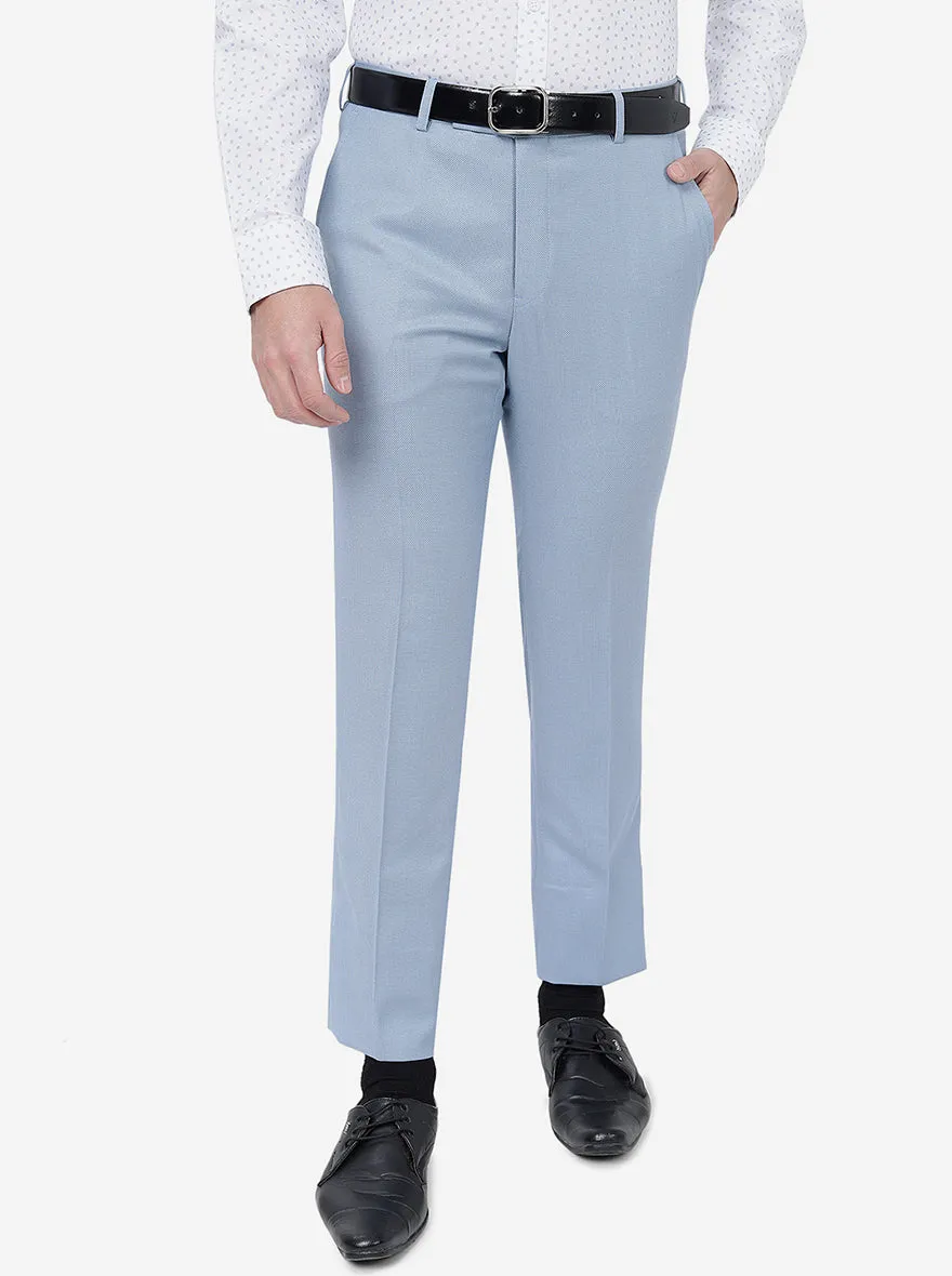 Sky Blue Solid Slim Fit Formal Trouser | Metal