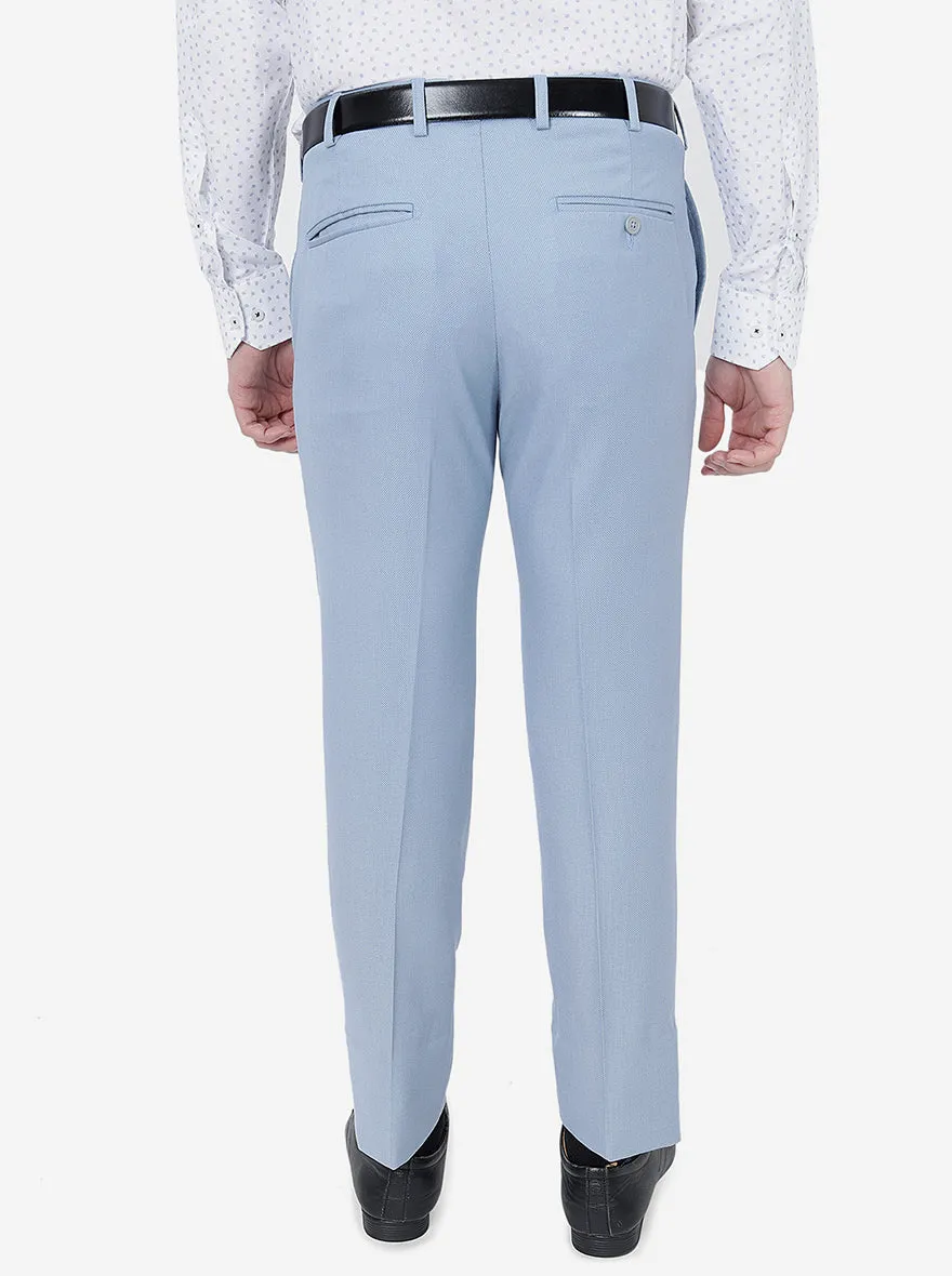 Sky Blue Solid Slim Fit Formal Trouser | Metal