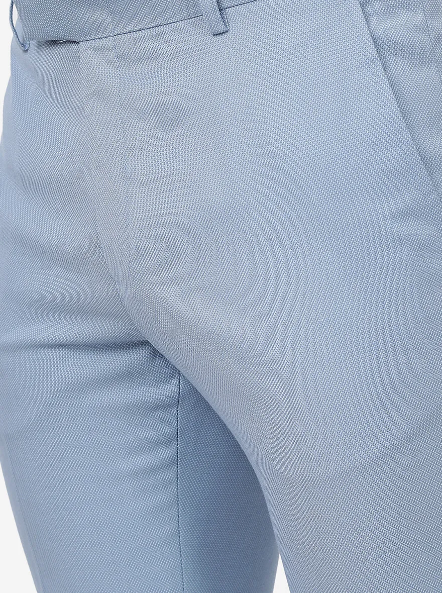 Sky Blue Solid Slim Fit Formal Trouser | Metal