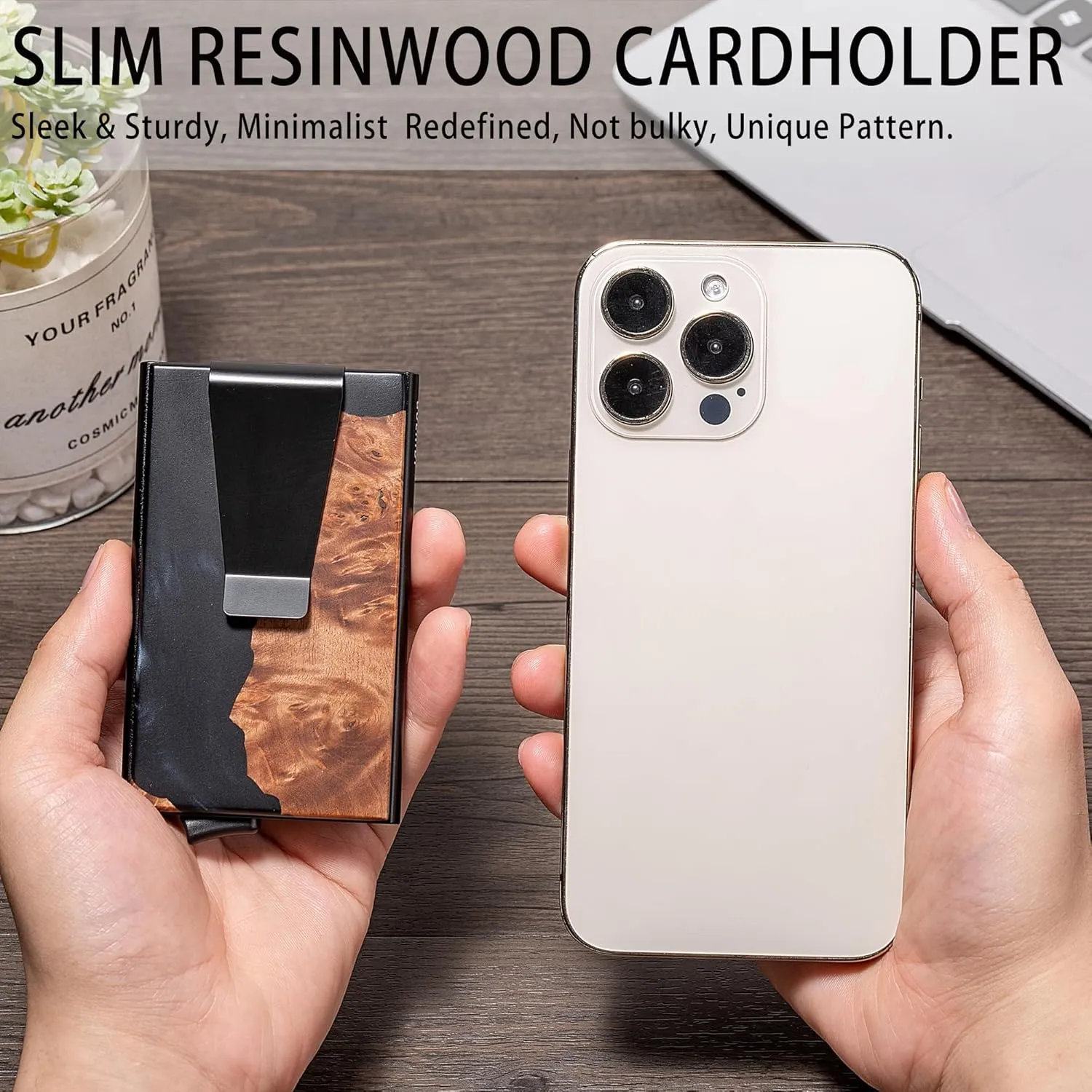 Slim Wallet for Men,RFID Blocking Pop up Card Holder Minimalist Business Credit Card Wallet with Money Pocket & Money Clip Metal Card Case(Resin Black)