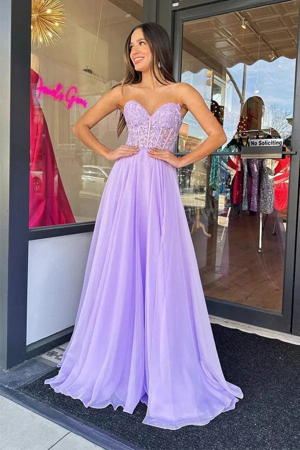 Strapless Lilac Tulle Long Evening Dress A-Line Floor Length Prom Dress  PSK408