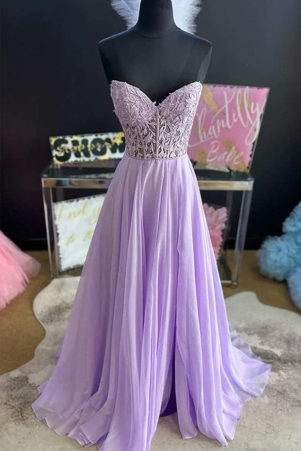 Strapless Lilac Tulle Long Evening Dress A-Line Floor Length Prom Dress  PSK408