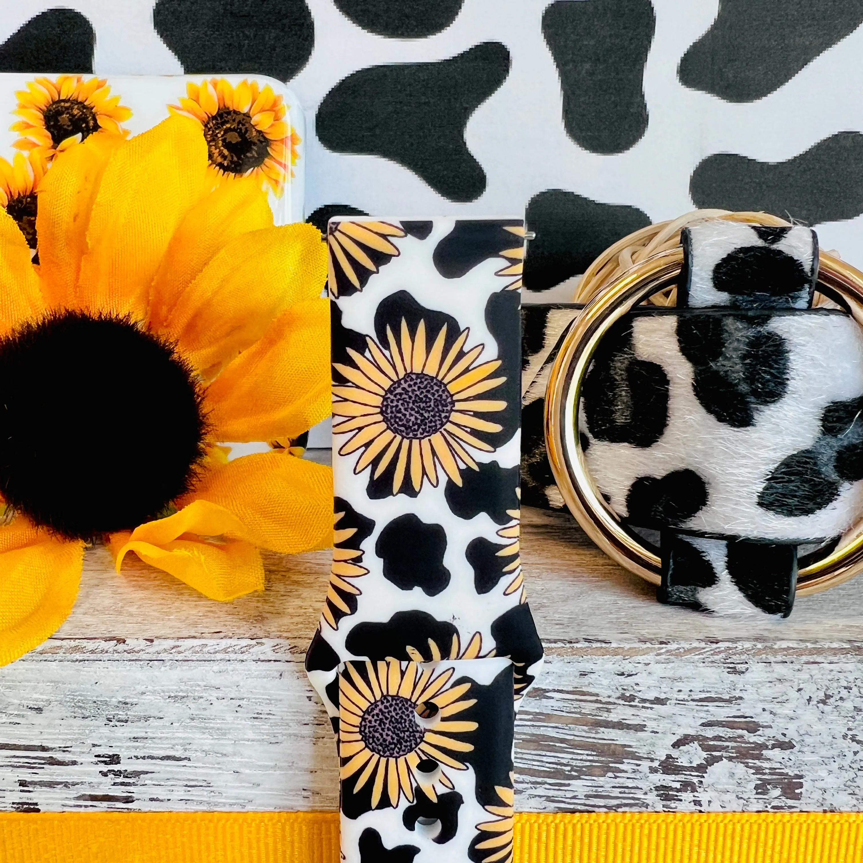 Sunflower Cow Print Silicone Band For Samsung Watch
