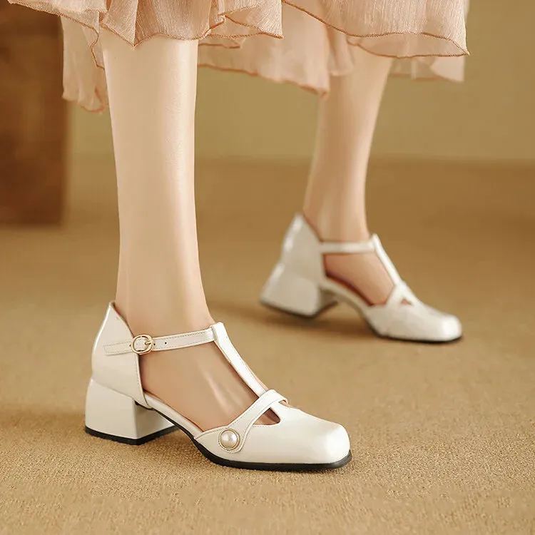TAVIMART  -  Female Sandal Comfort Shoes for Women Med Large Size 2024 Summer Block Heels Girls Medium Big Low Beige Chunky New Fashion Scand