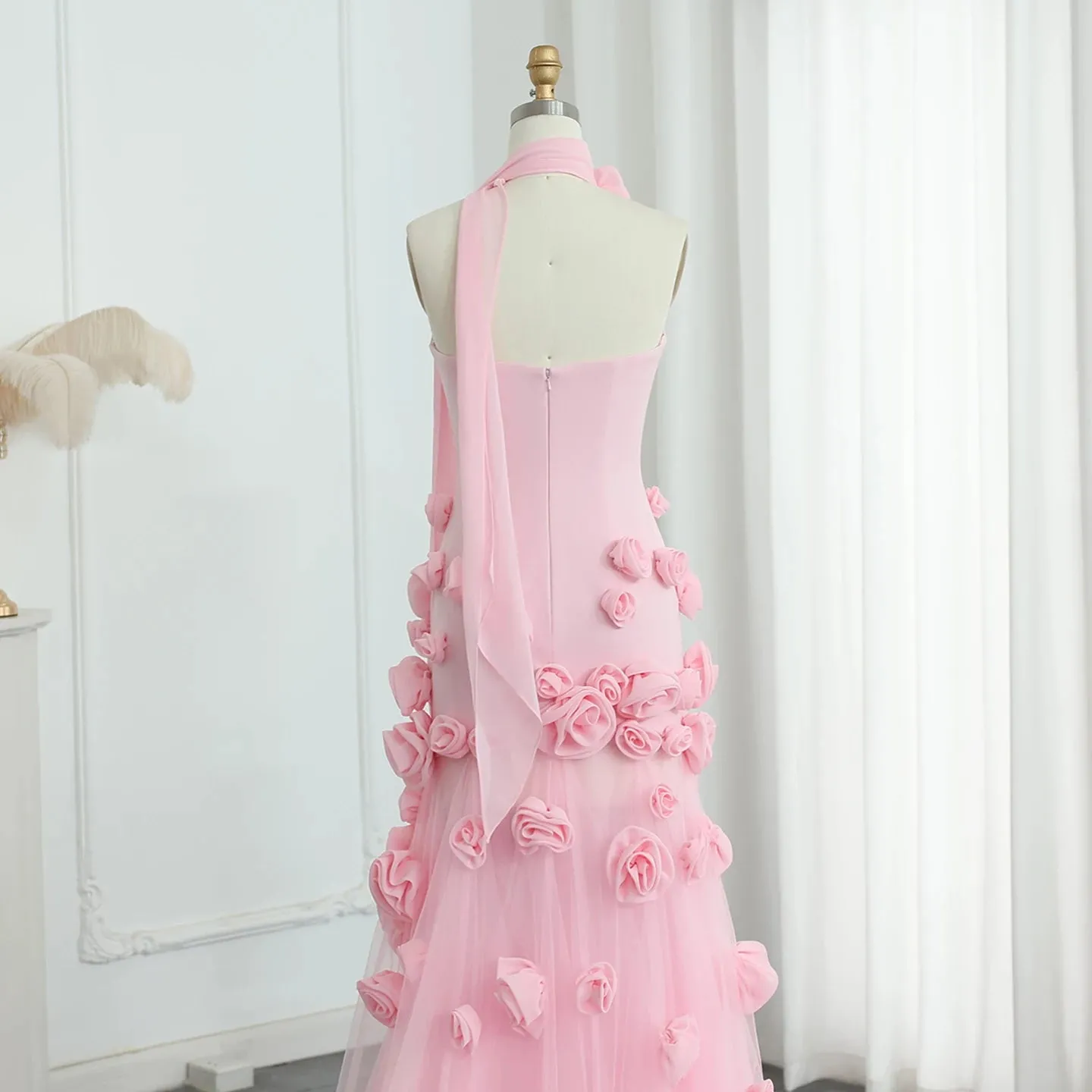 TAVIMART  -  Said Dubai Elegant Pink Flowers Evening Dresses for Women 2024 Wedding Formal Long Side Slit Girls' Party Dress SF009