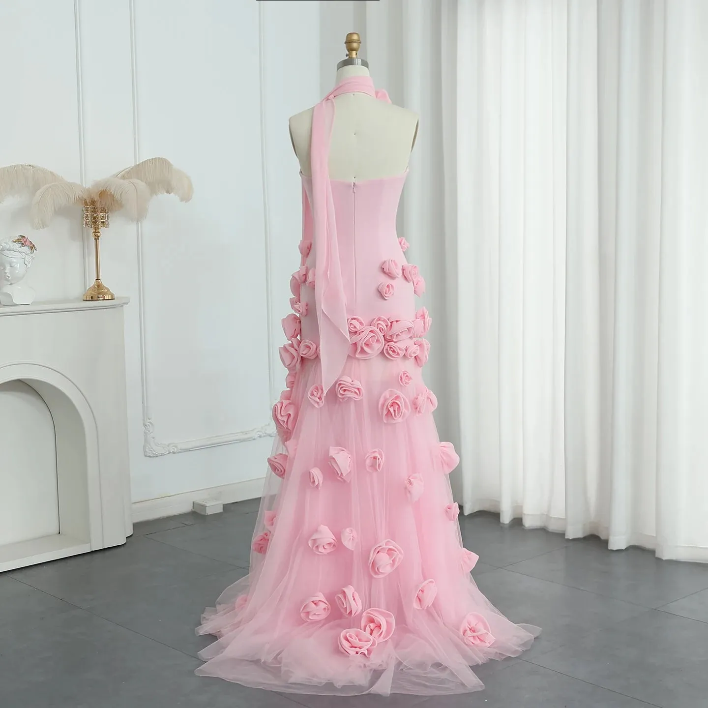 TAVIMART  -  Said Dubai Elegant Pink Flowers Evening Dresses for Women 2024 Wedding Formal Long Side Slit Girls' Party Dress SF009