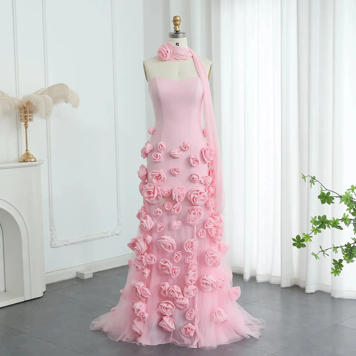 TAVIMART  -  Said Dubai Elegant Pink Flowers Evening Dresses for Women 2024 Wedding Formal Long Side Slit Girls' Party Dress SF009