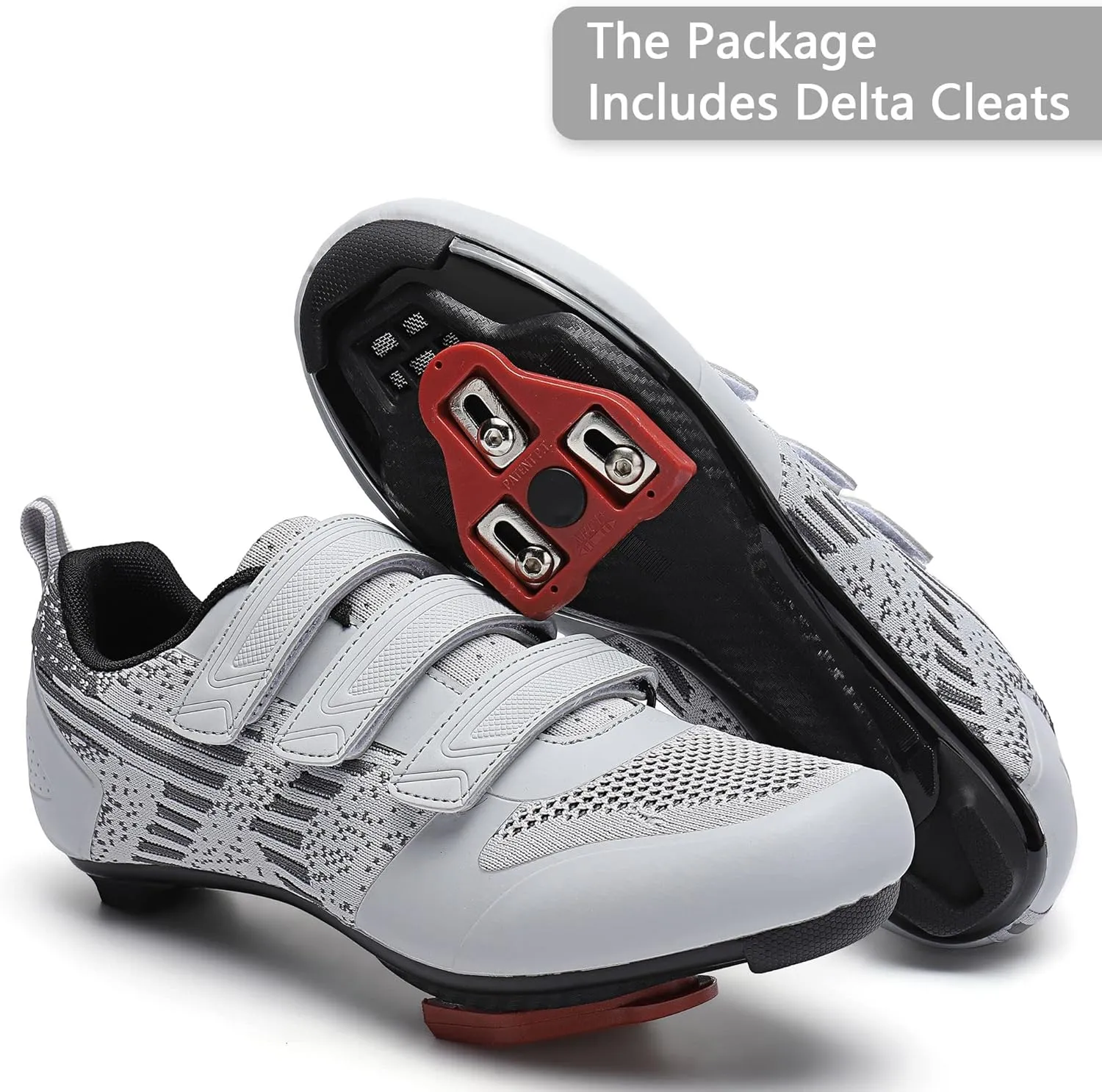 Unisex Road Bike Cycling Shoes Compatible with Peloton Shimano SPD Bike Riding Shoes for Men Women, 3 Straps, Pre-Installed Delta Cleats for Indoor Outdoor Cycling Biking