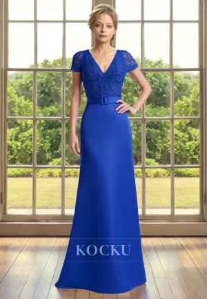 V-Neck Appliques A-Line Short sleeves Cocktail Mother of the Bride Dress