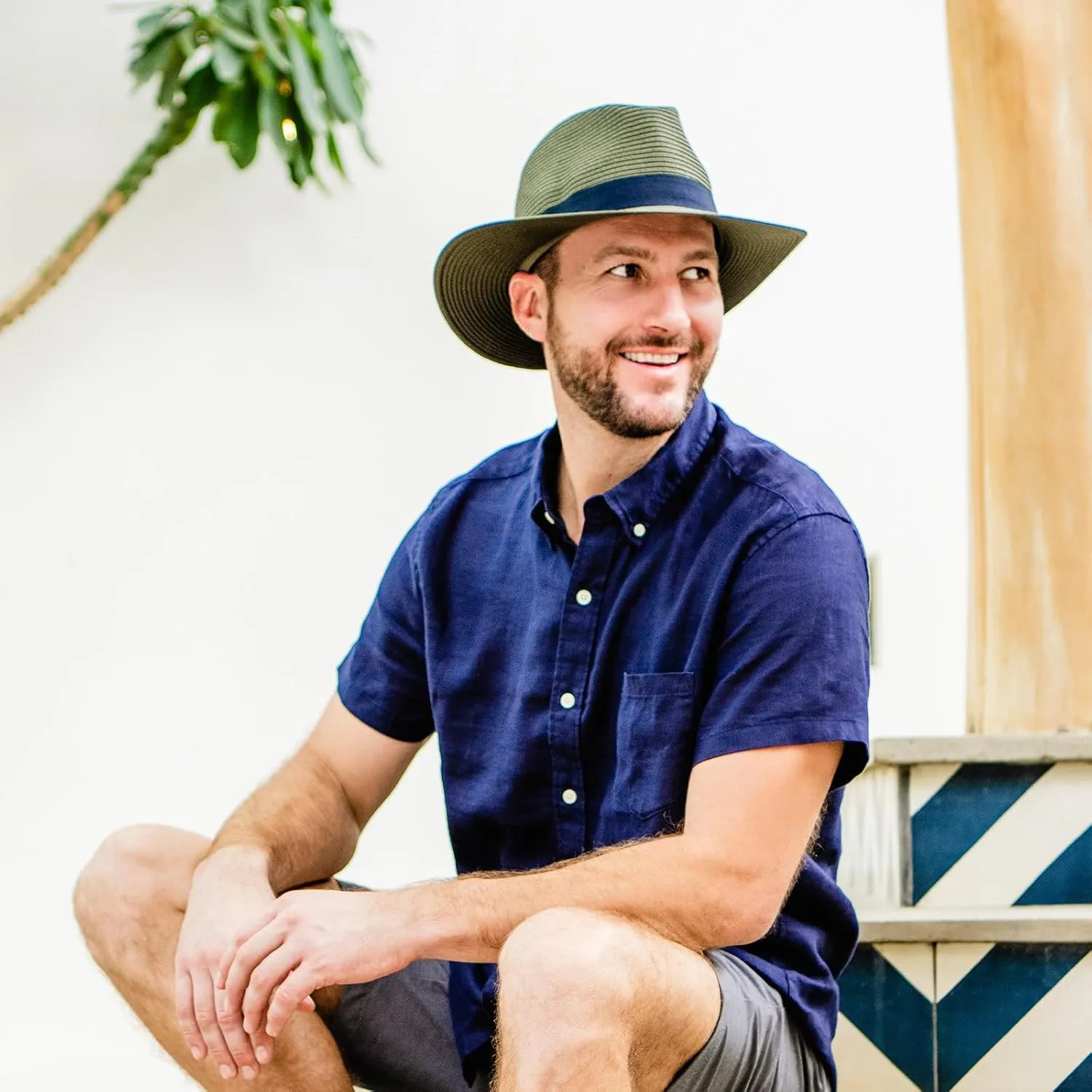Wallaroo Hat Company Men??s Palm Beach Fedora ?C UPF 50  UV Sun Protection, Wide Brim Sun Hat, Packable Design, Adjustable Size