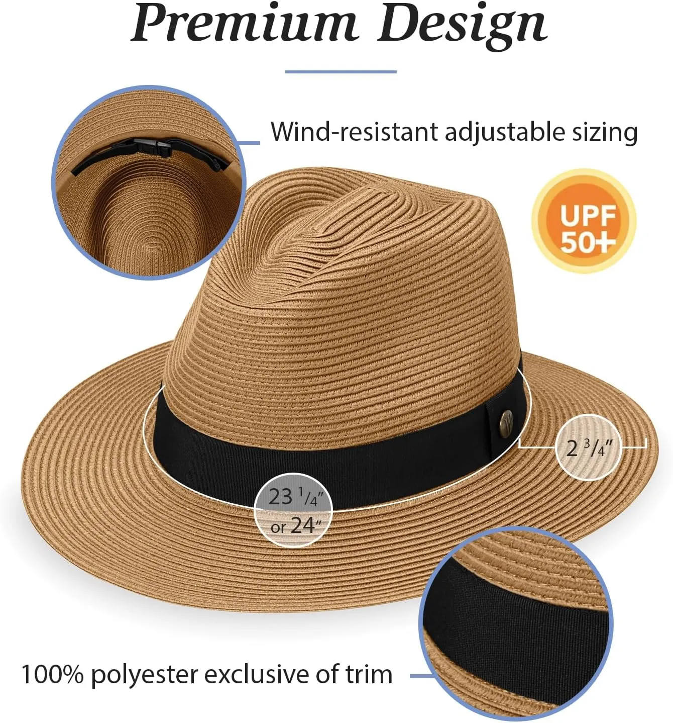 Wallaroo Hat Company Men??s Palm Beach Fedora ?C UPF 50  UV Sun Protection, Wide Brim Sun Hat, Packable Design, Adjustable Size
