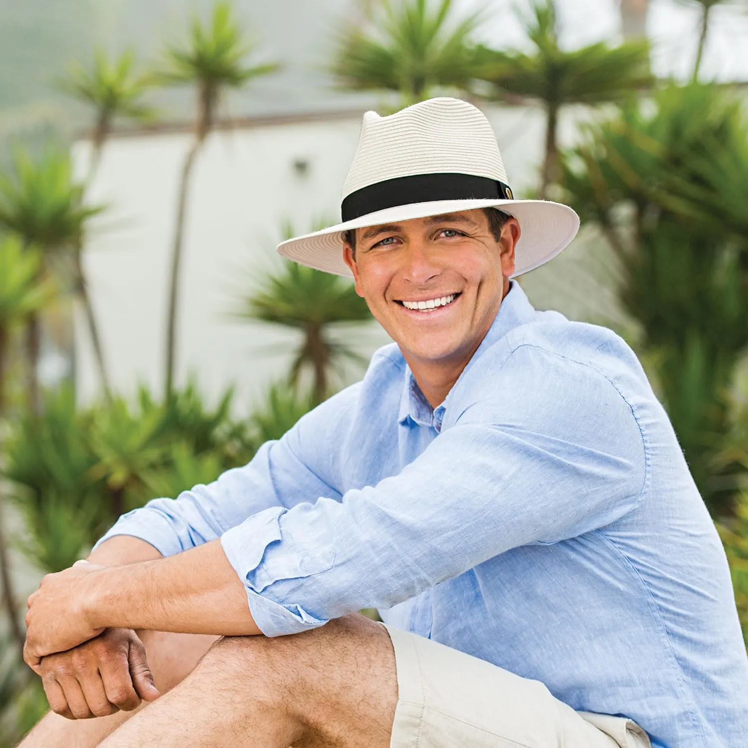 Wallaroo Hat Company Men??s Palm Beach Fedora ?C UPF 50  UV Sun Protection, Wide Brim Sun Hat, Packable Design, Adjustable Size