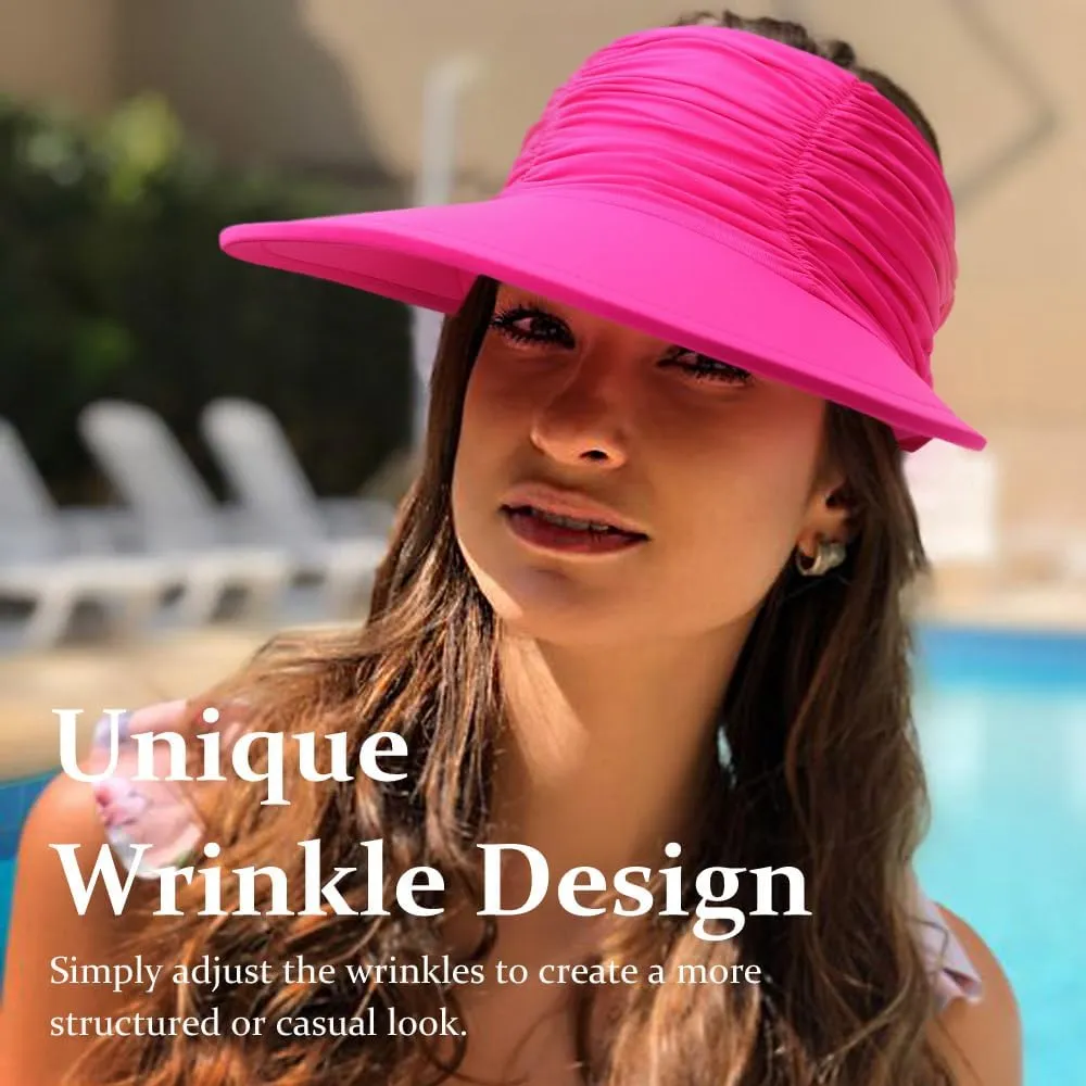Women Visor Sun Hat Adjustable Foldable Wide Brim Sun Hats Summer UPF 50  UV Protection Visor Cap for Outdoor Beach