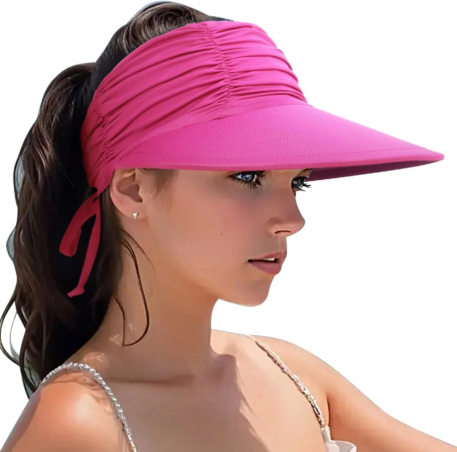 Women Visor Sun Hat Adjustable Foldable Wide Brim Sun Hats Summer UPF 50  UV Protection Visor Cap for Outdoor Beach
